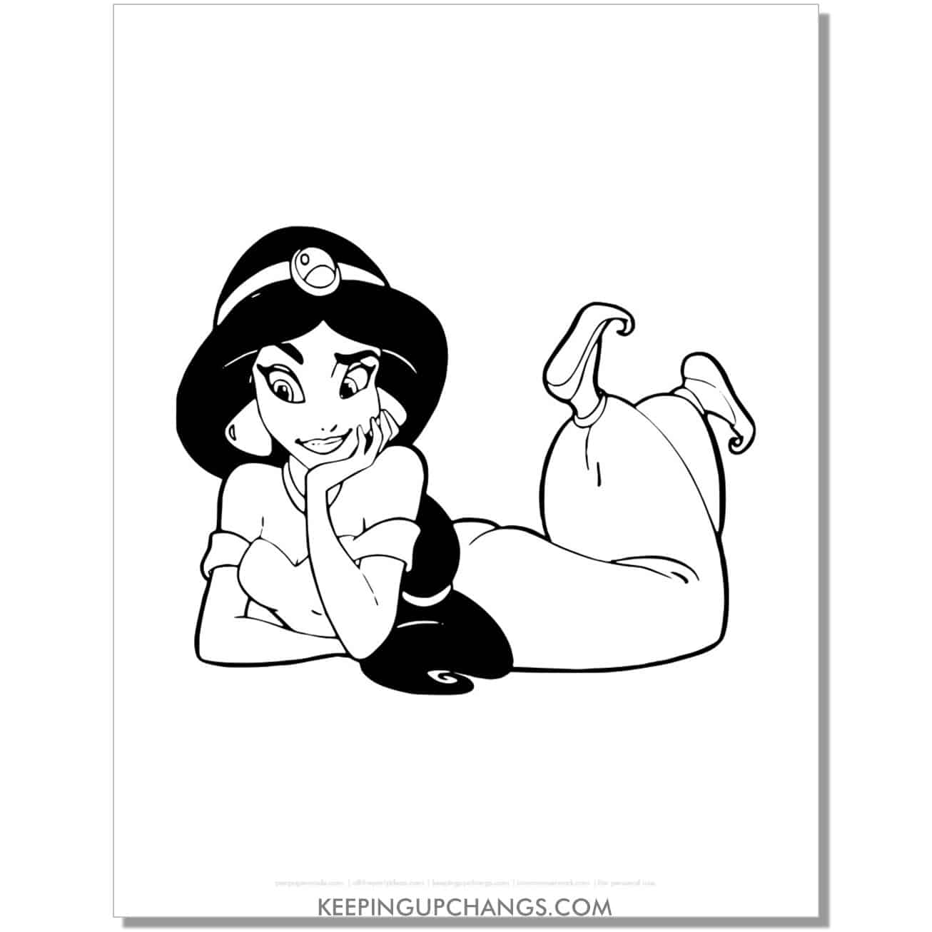 jasmine lying on stomach coloring page, sheet.