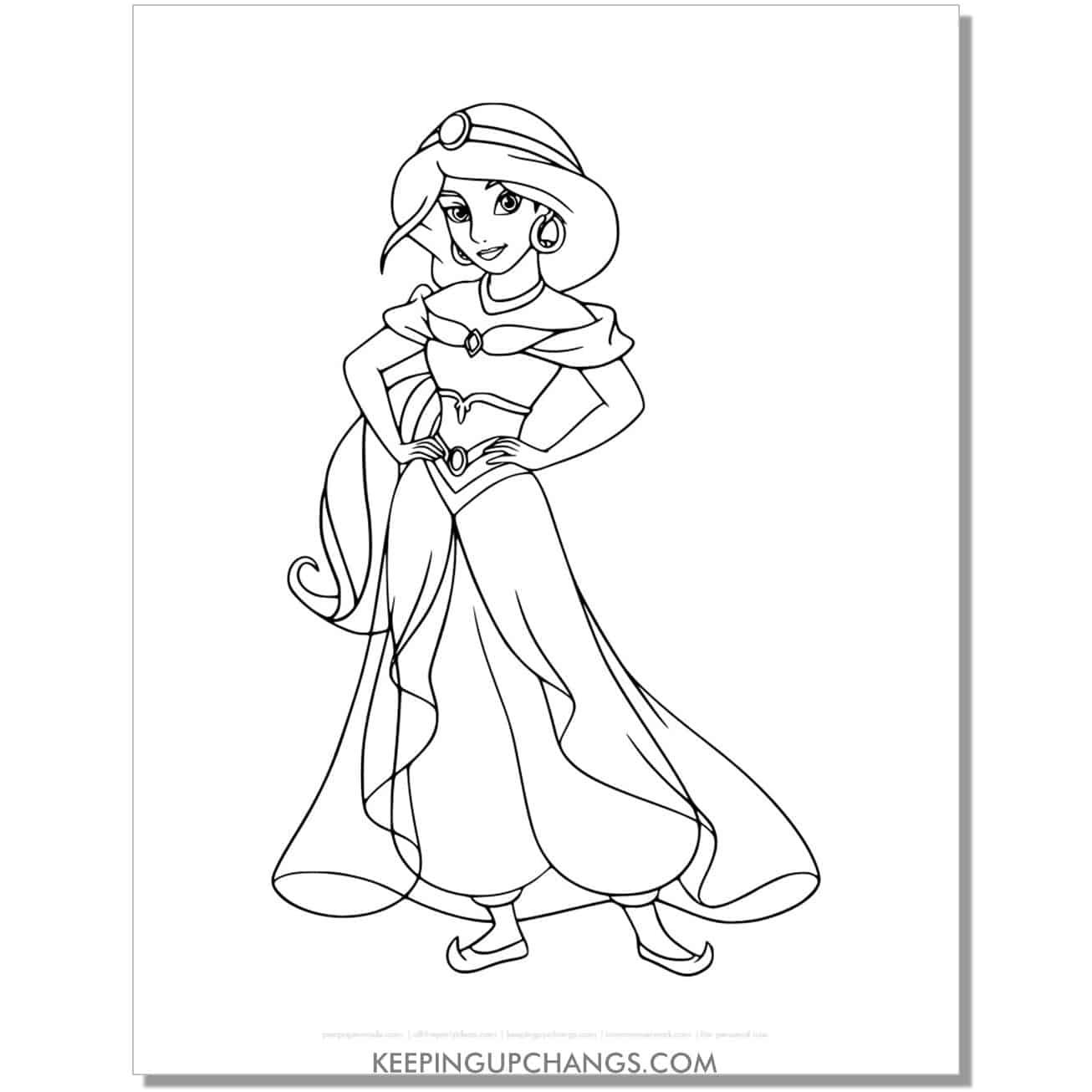 jasmine with hands on hips coloring page, sheet.