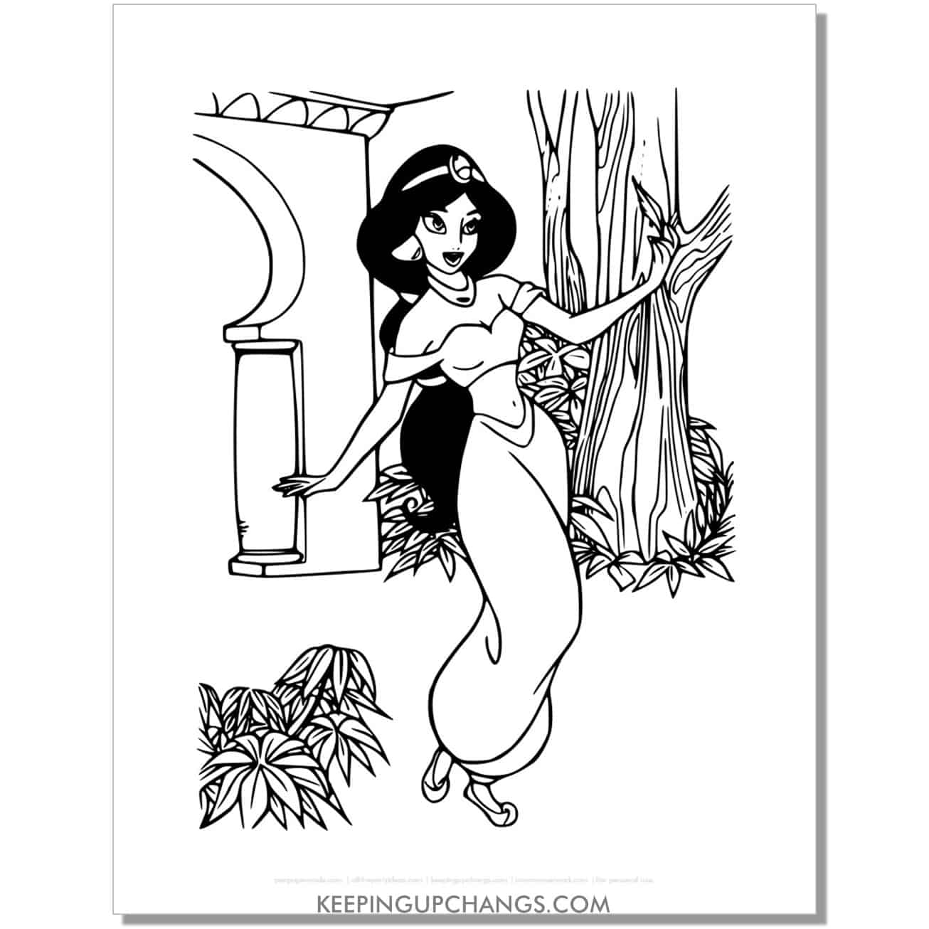jasmine in her garden coloring page, sheet.
