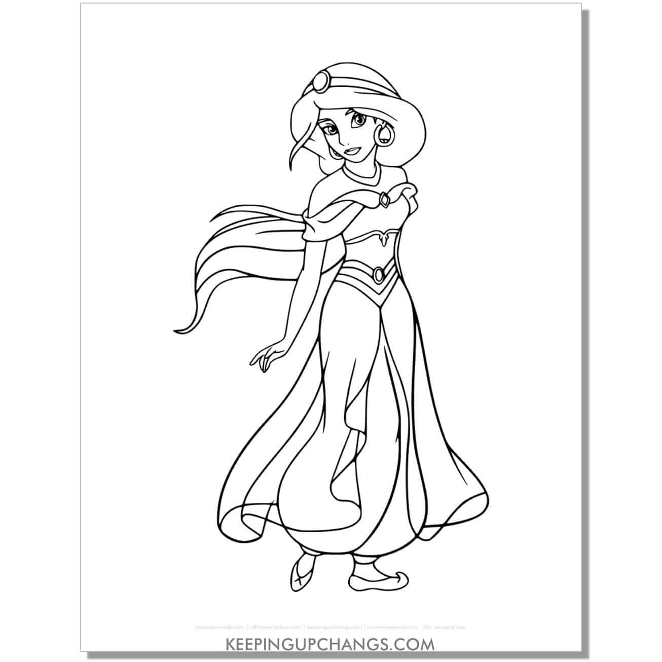 jasmine standing coloring page, sheet.