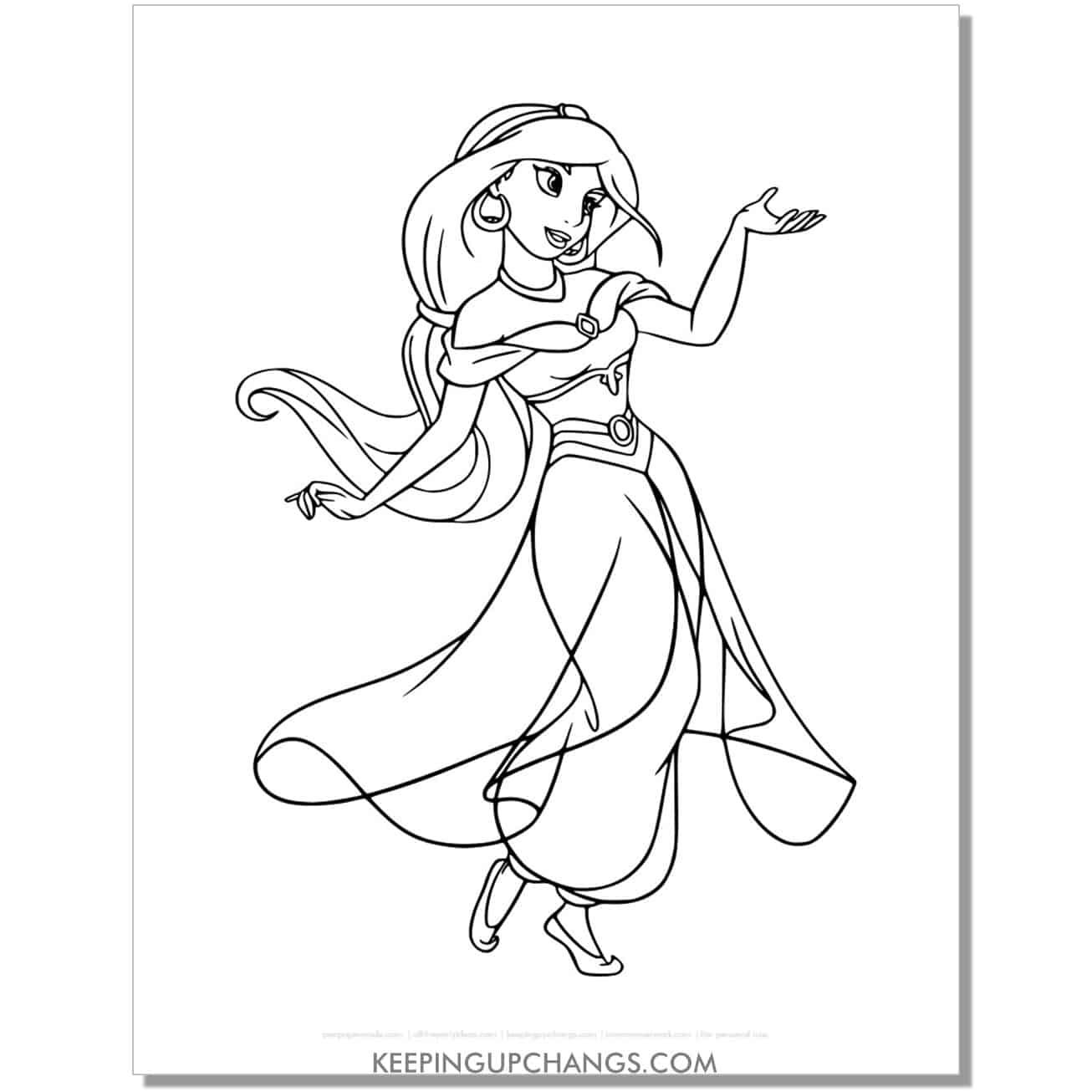 jasmine dancing with palm up coloring page, sheet.