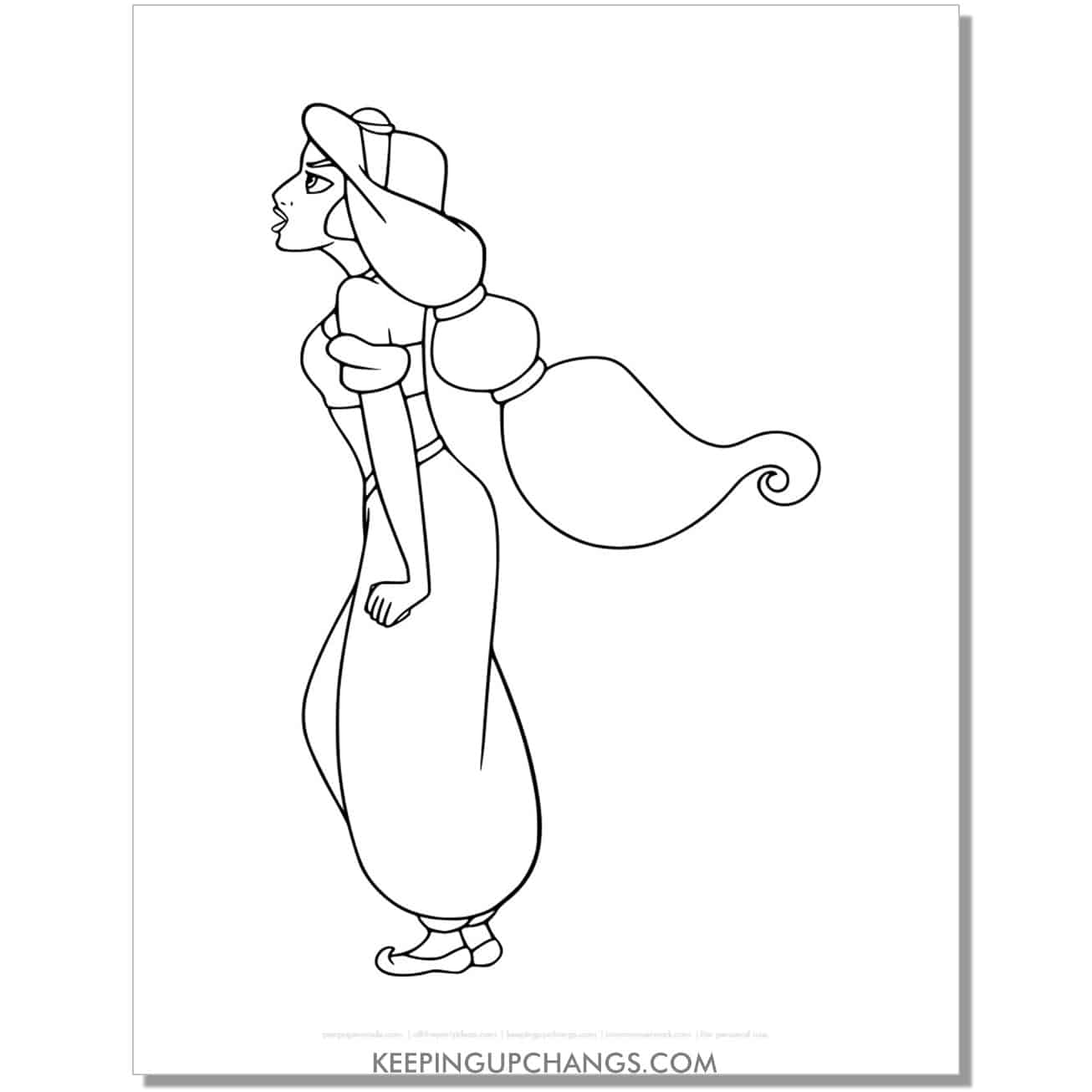 jasmine off on a huff coloring page, sheet.