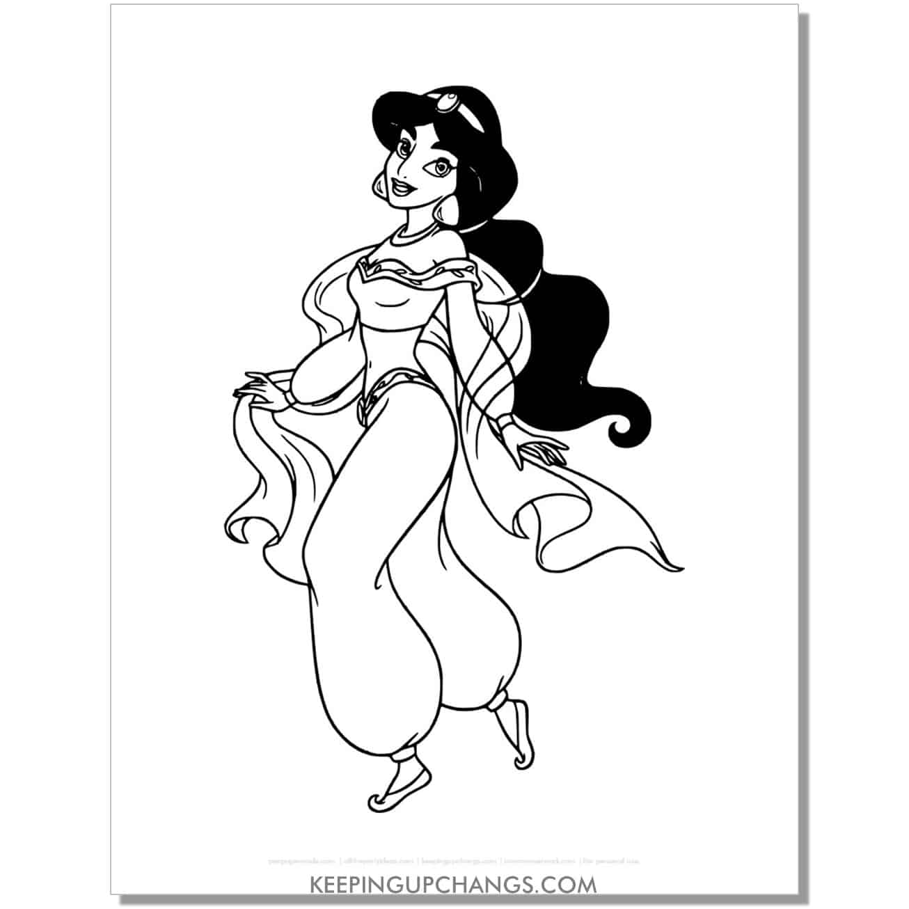 jasmine tiptoeing coloring page, sheet.