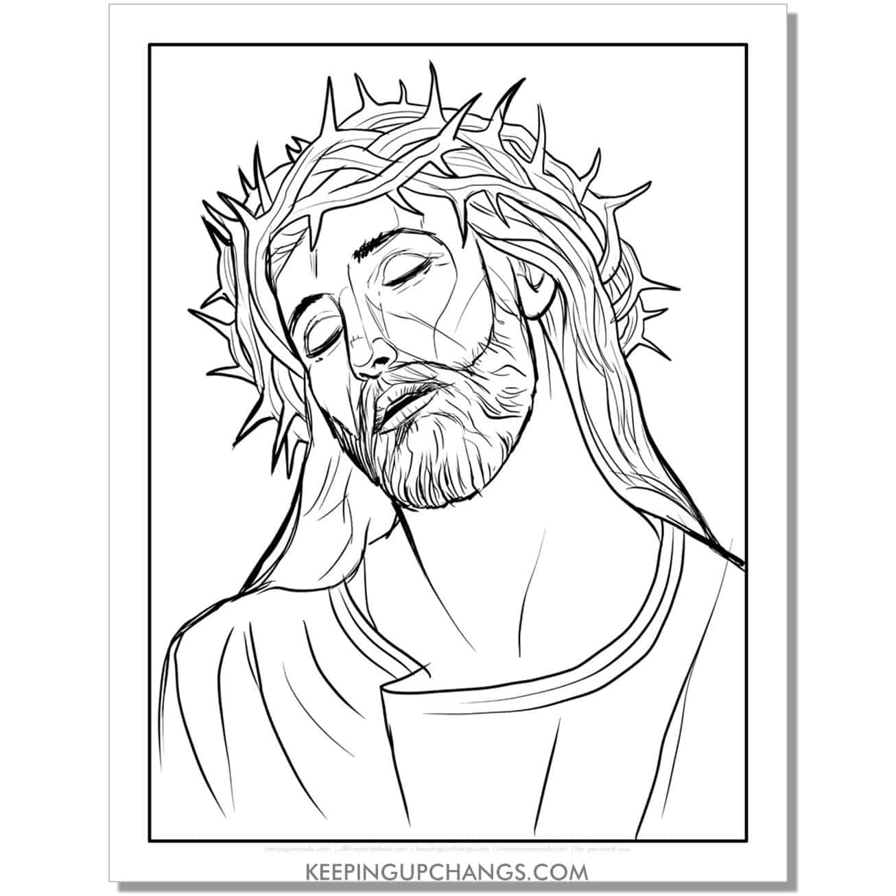 jesus christ wearing crown of thorns religious easter coloring page, sheet
