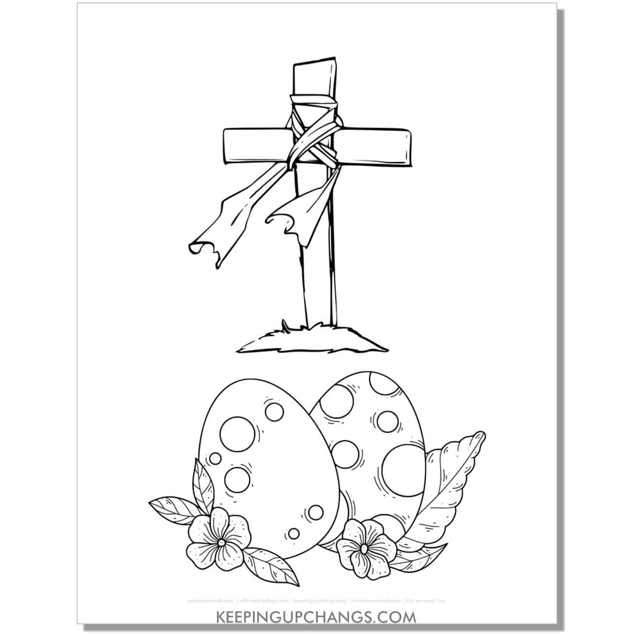 resurrection cross and easter eggs religious easter coloring page, sheet