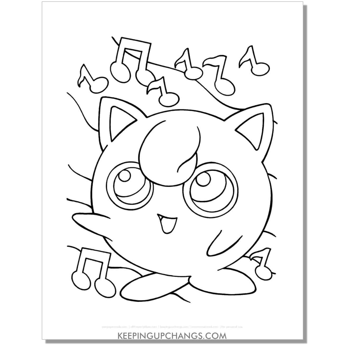 jigglypuff with music notes pokemon coloring page, sheet.