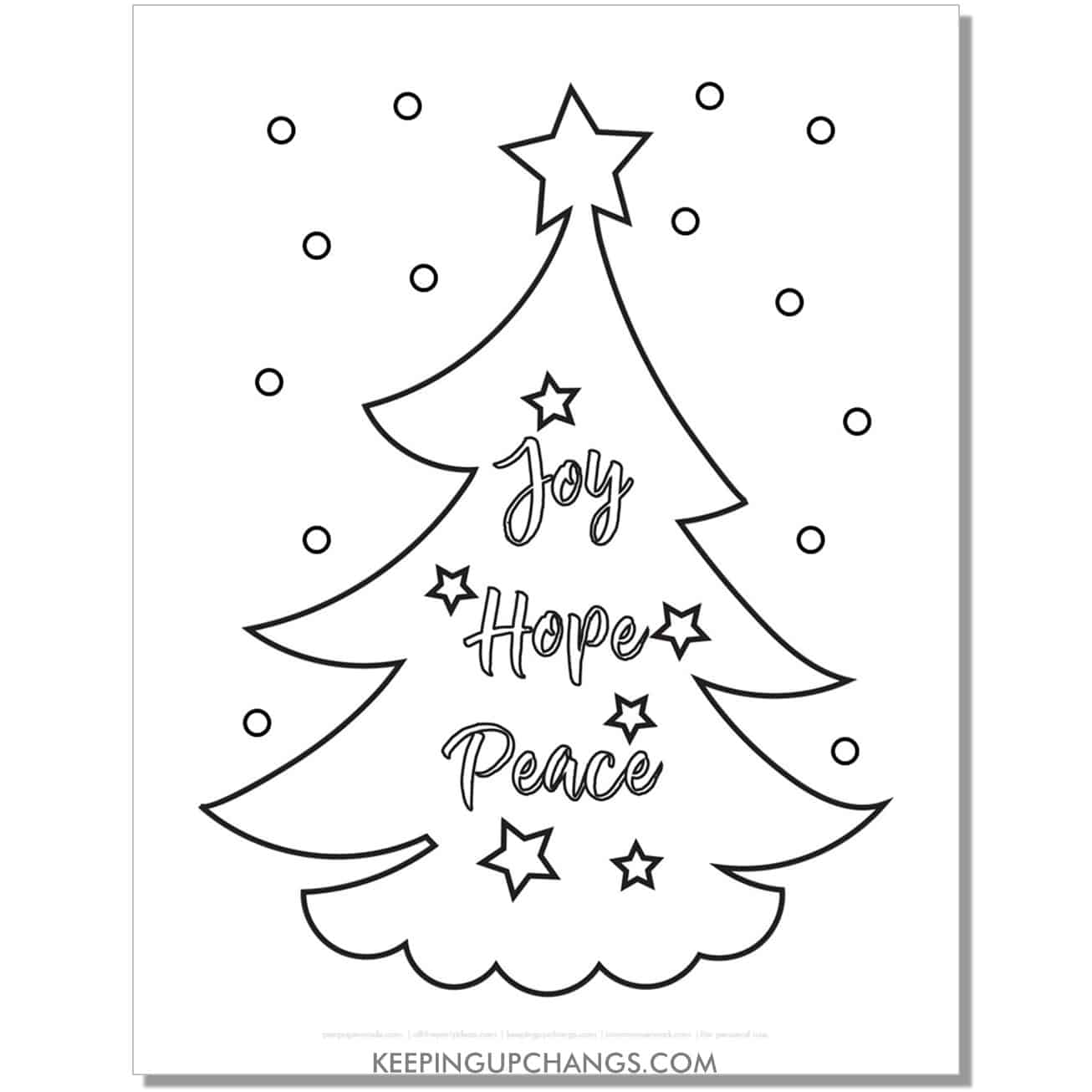 free joy, peace, love christmas tree coloring page.