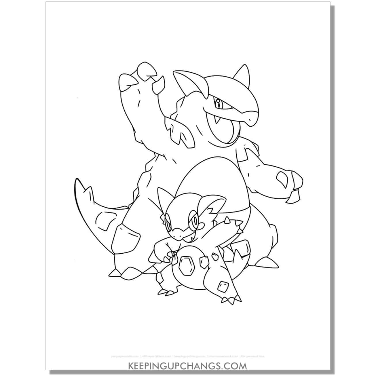 kangaskhan and baby pokemon coloring page, sheet.