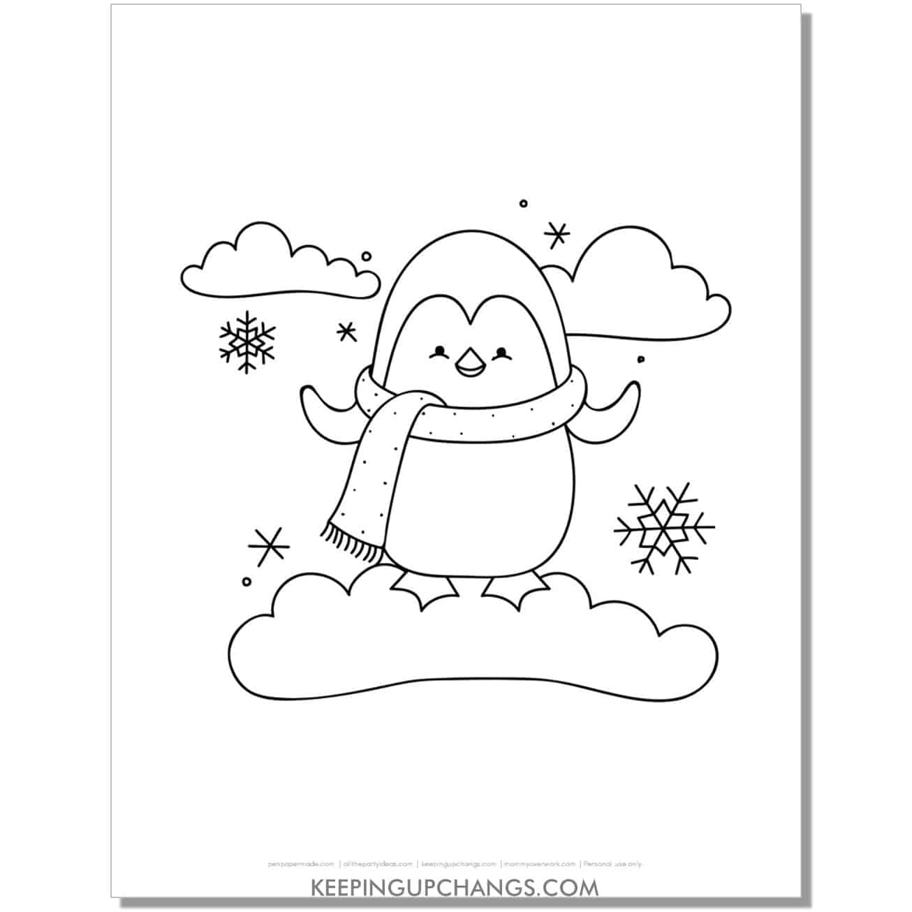 free penguin in winter wonderland coloring page.