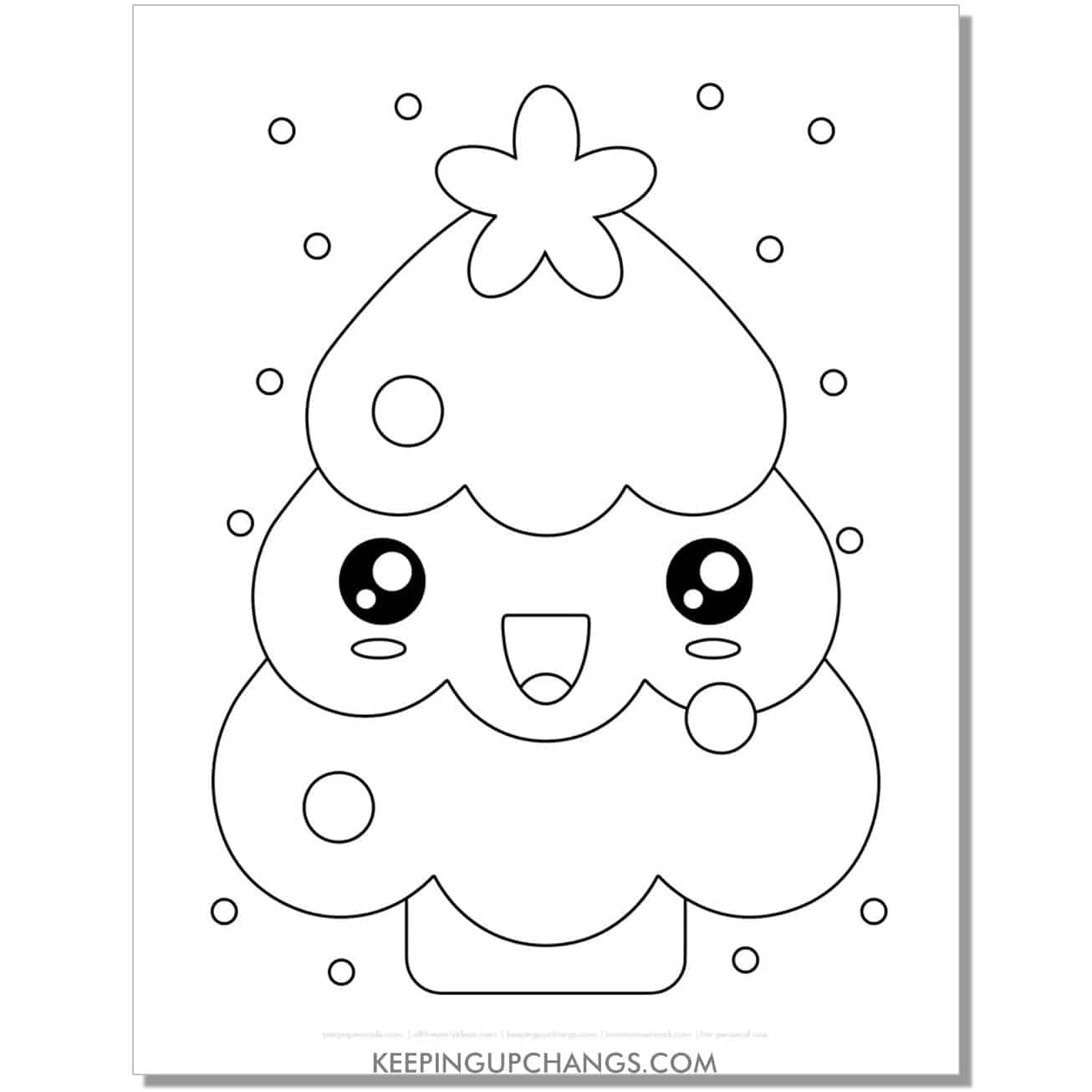 free kawaii emoji christmas tree coloring page.