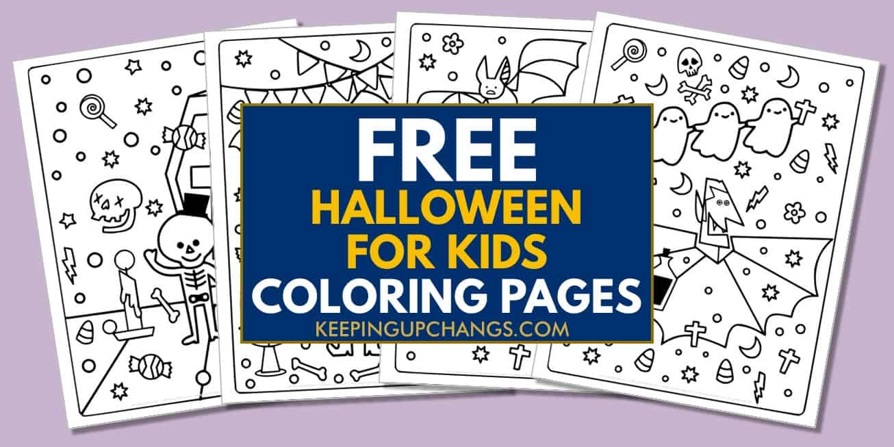 spread of free halloween coloring pages for kids.