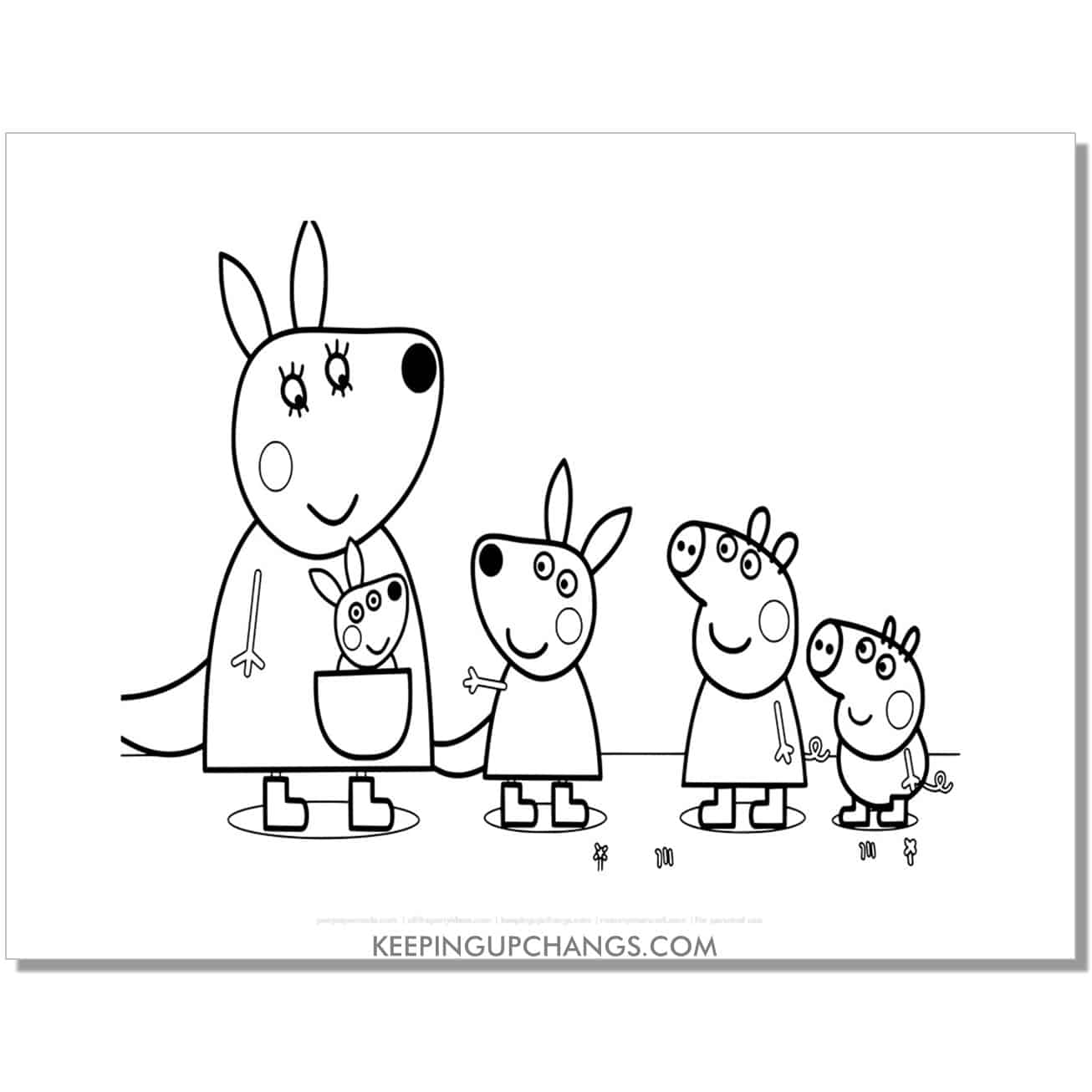 free kylie kangaroo, george and peppa pig coloring page, sheet.