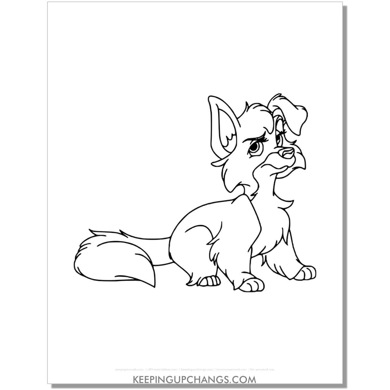 free angel with raised eyebrows from lady and the tramp coloring page, sheet.