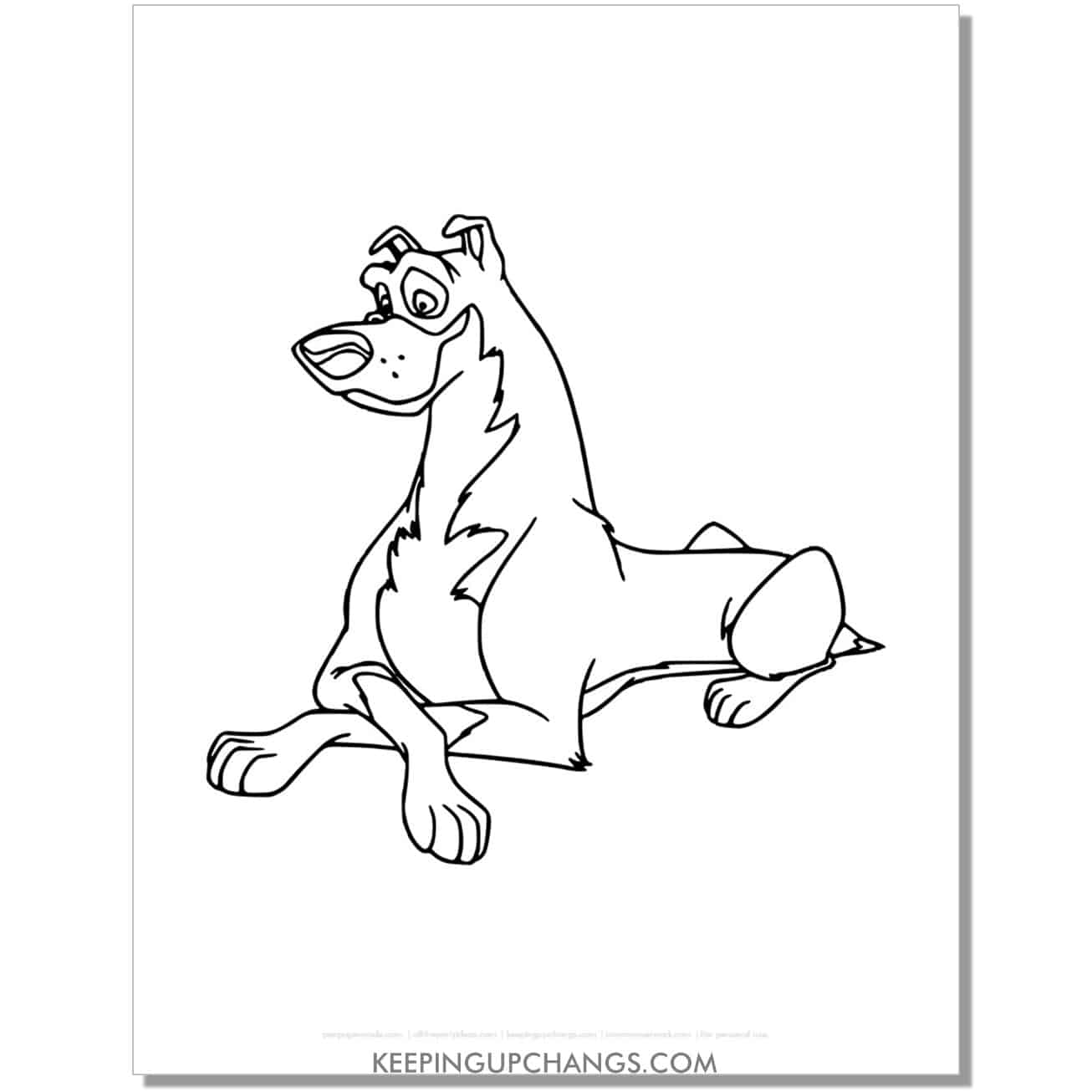 free buster sitting from lady and the tramp coloring page, sheet.