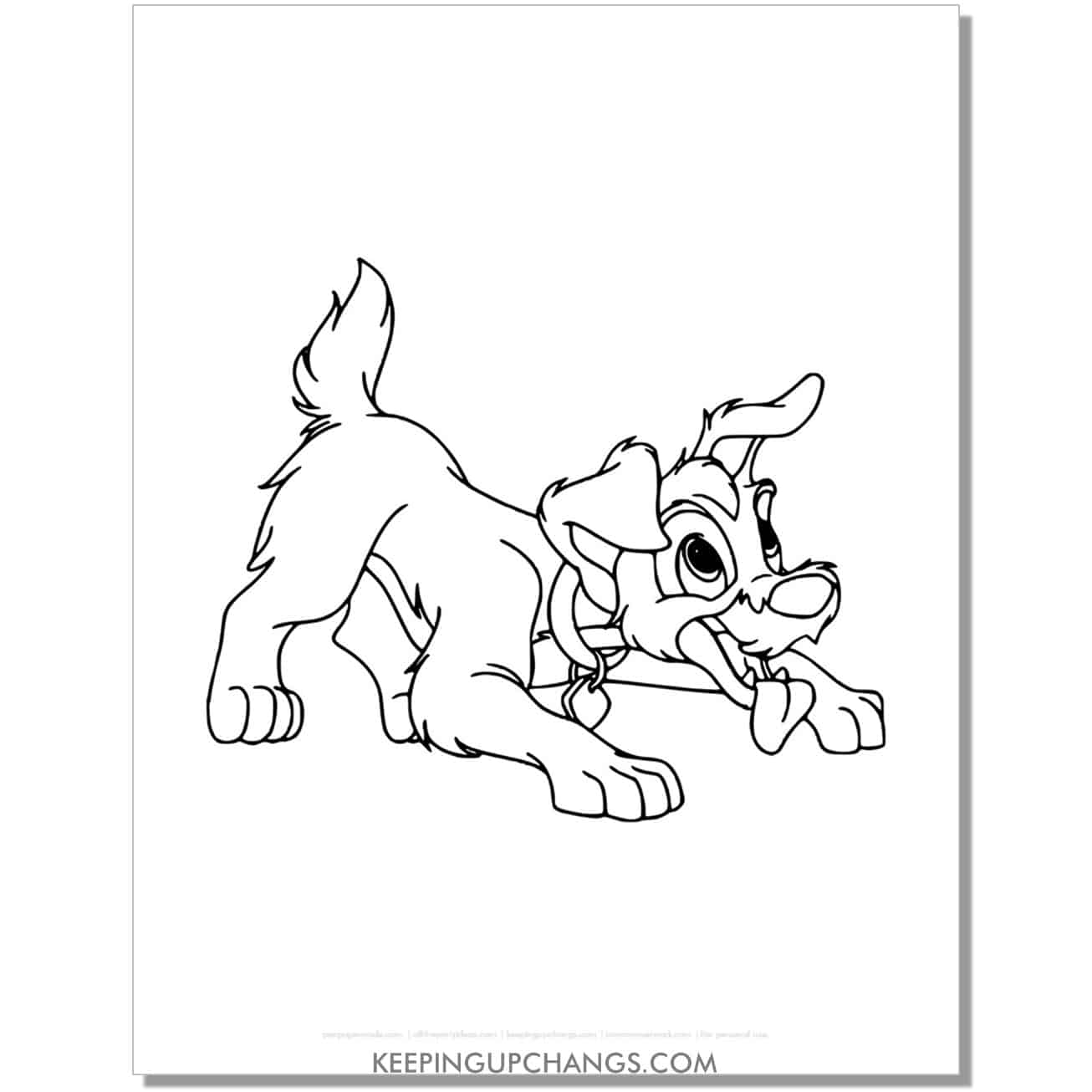 free scamp ready to jump from lady and the tramp coloring page, sheet.