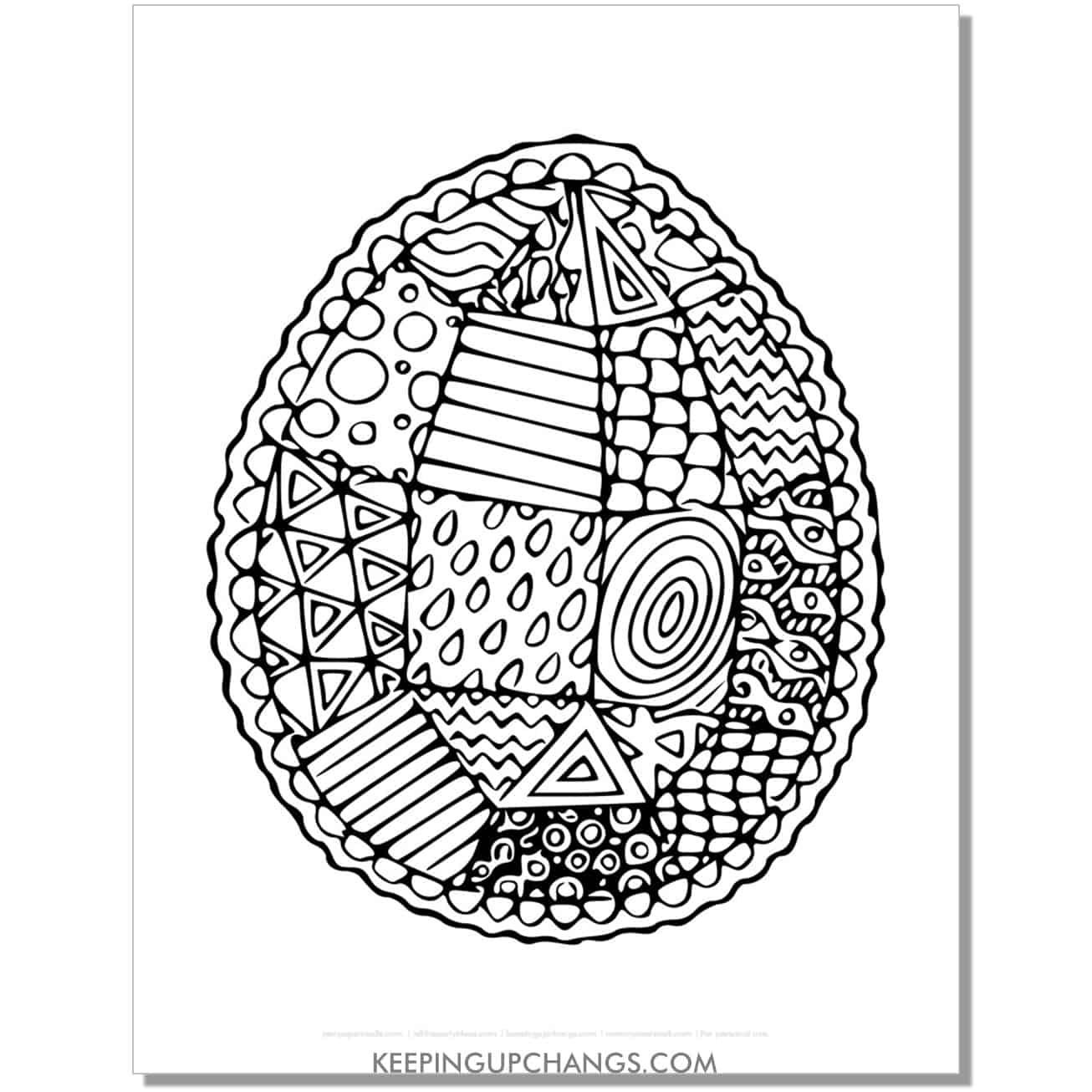 free difficult zentangle easter egg coloring page, sheet.