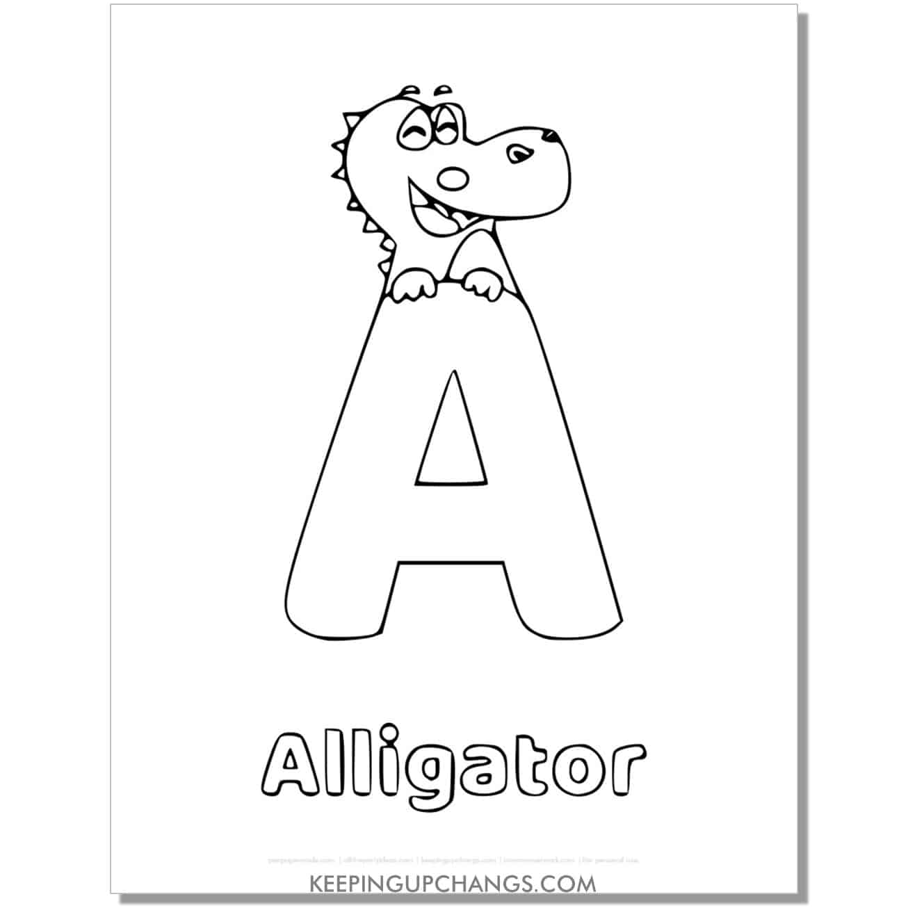 alphabet a coloring worksheet with alligator.