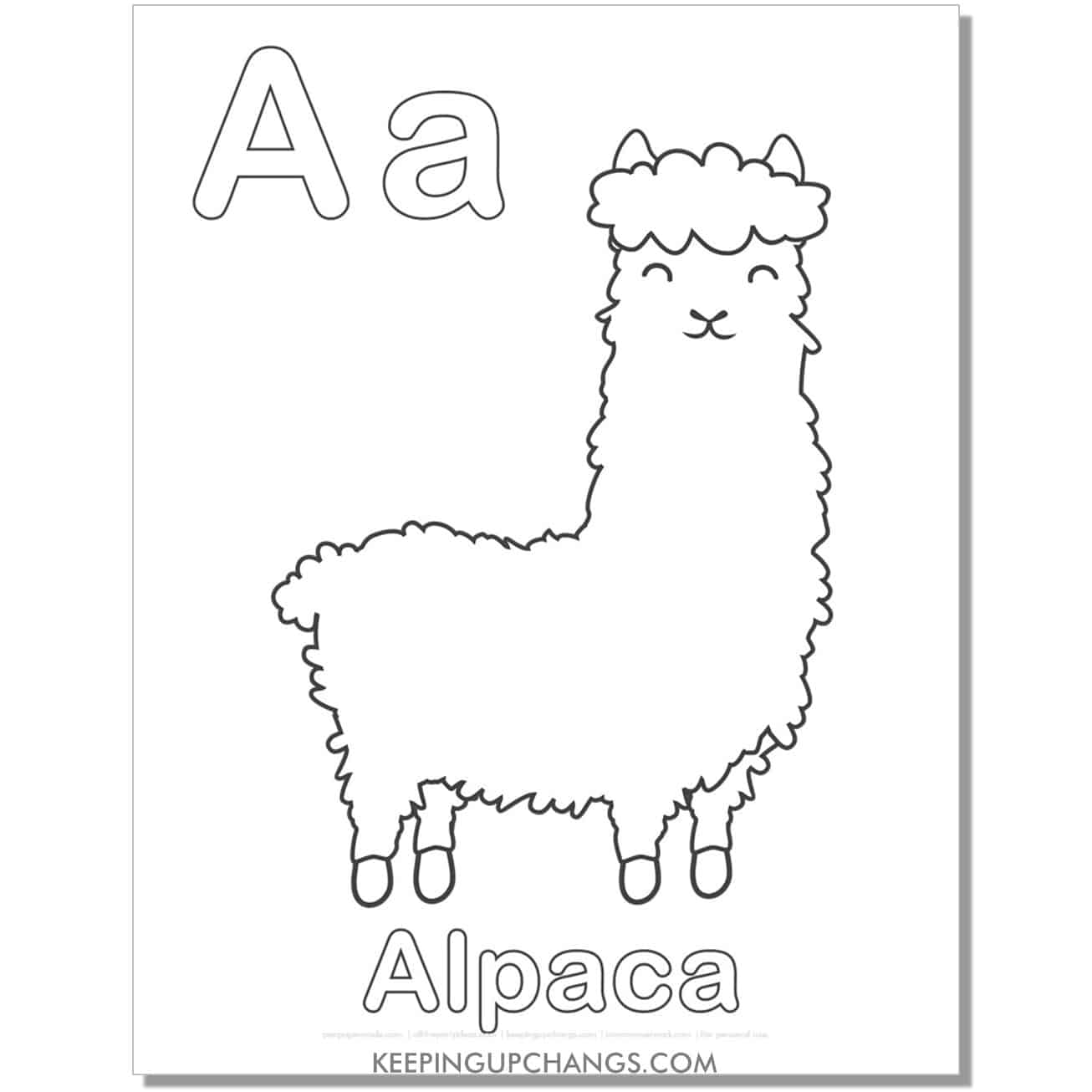 abc coloring sheet, a for alpaca.