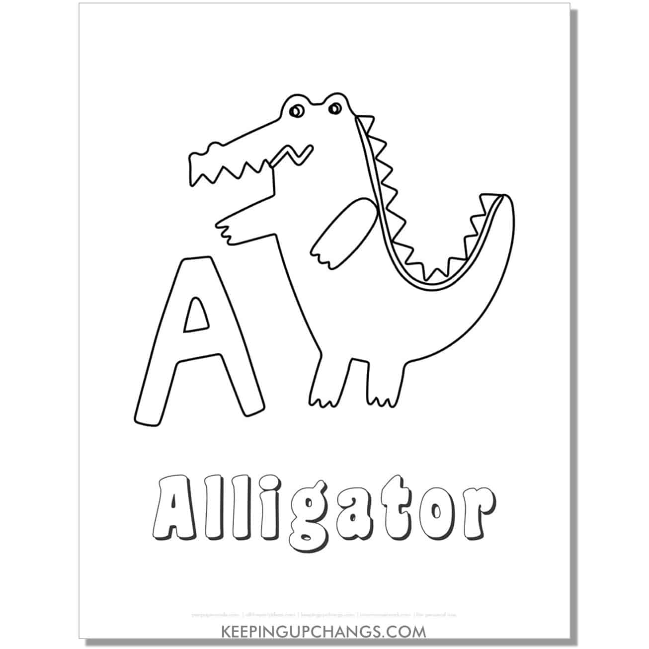 fun abc a coloring page with alligator hand drawing.