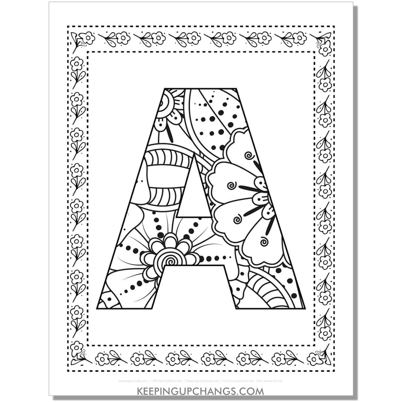 cool alphabet a coloring sheet mandala zentangle with border.
