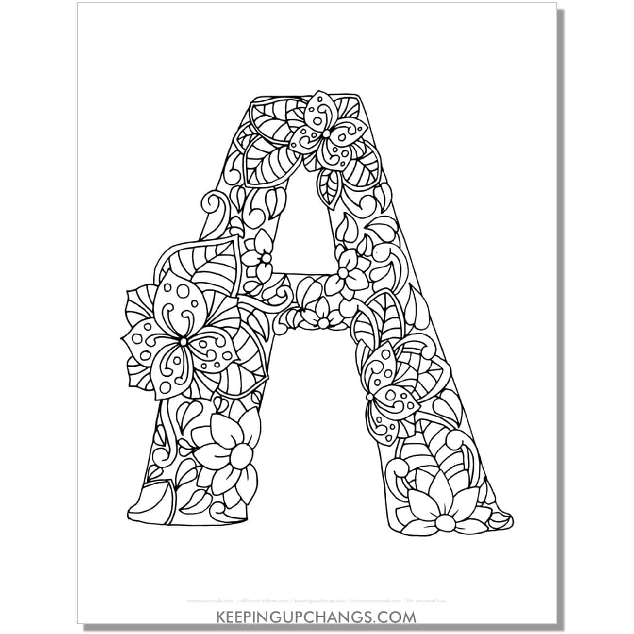 free abc a to color, complicated mandala zentangle for adults.