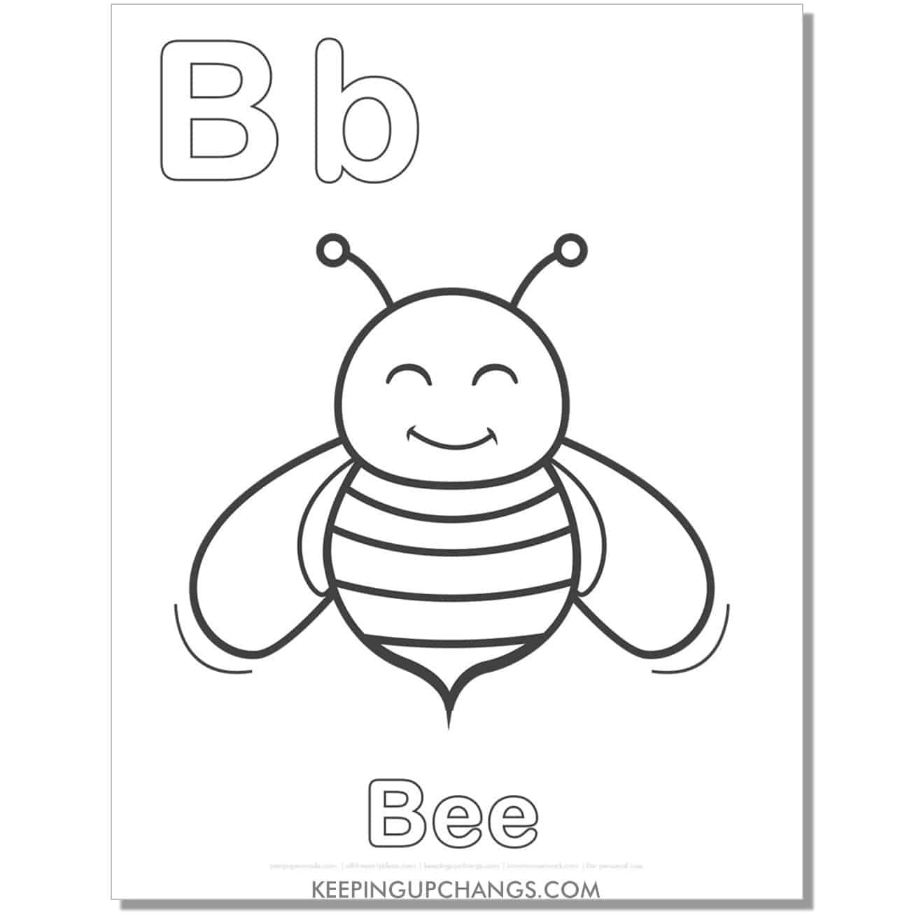 abc coloring sheet, b for bee.