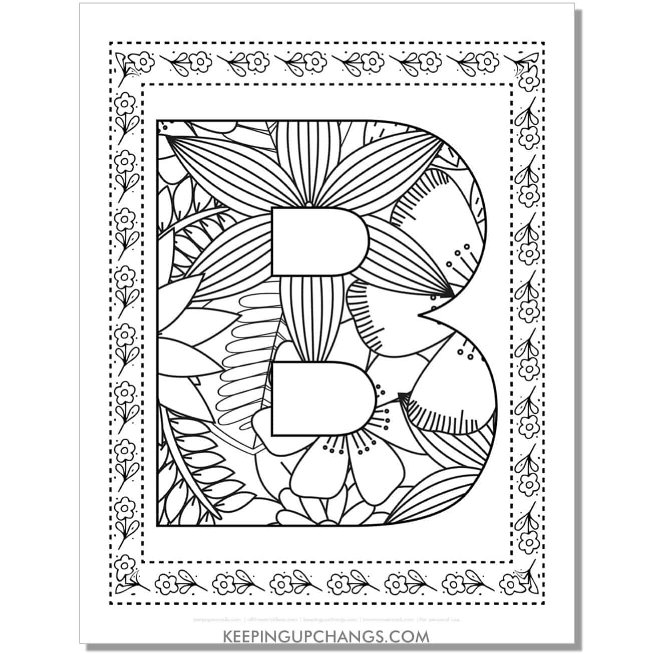 cool alphabet b coloring sheet mandala zentangle with border.