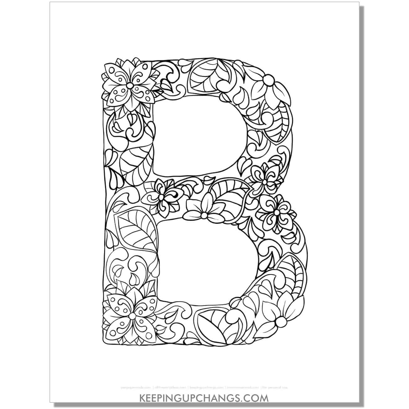 free abc b to color, complicated mandala zentangle for adults.