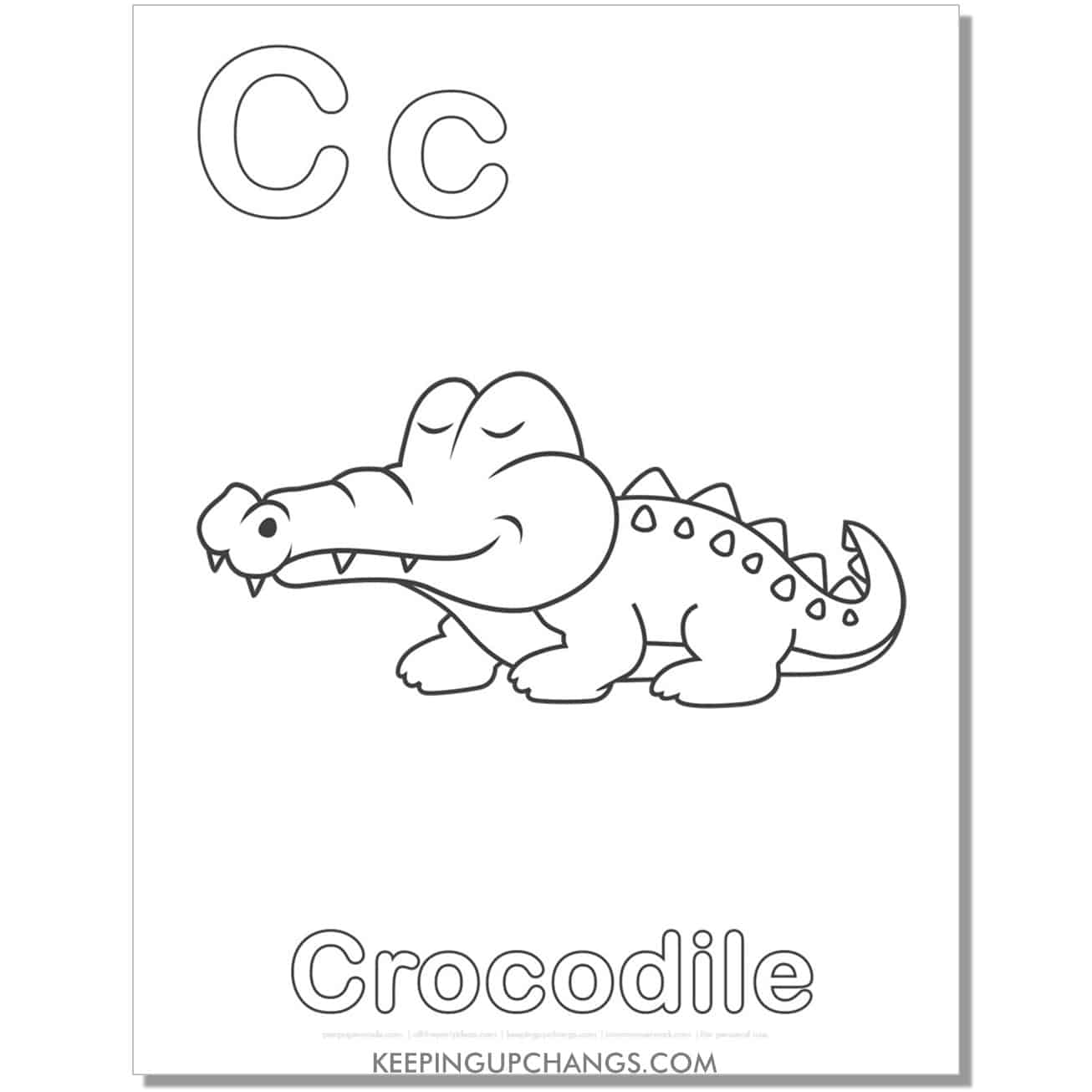 abc coloring sheet, c for crocodile.