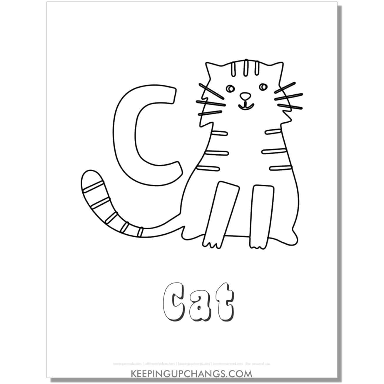 fun abc c coloring page with cat hand drawing.