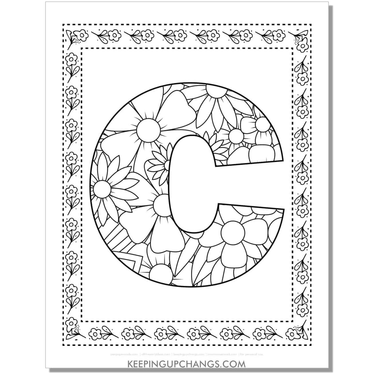 cool alphabet c coloring sheet mandala zentangle with border.