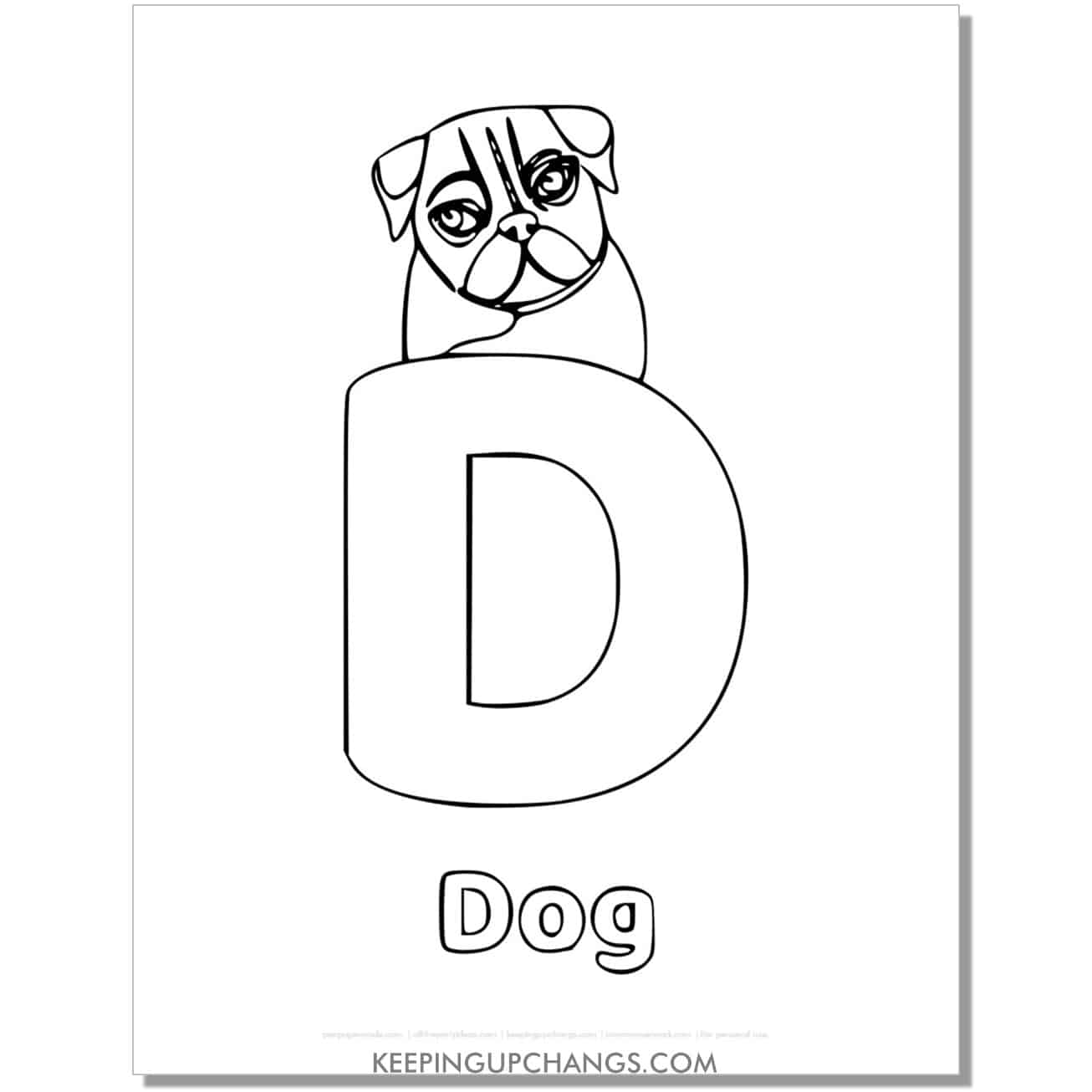 alphabet d coloring worksheet with dog.