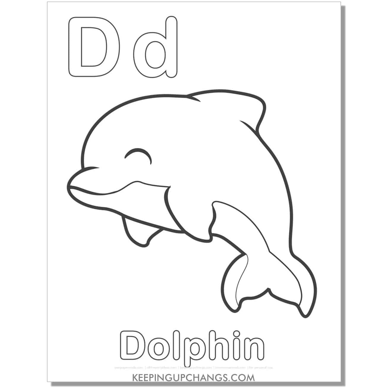 abc coloring sheet, d for dolphin.