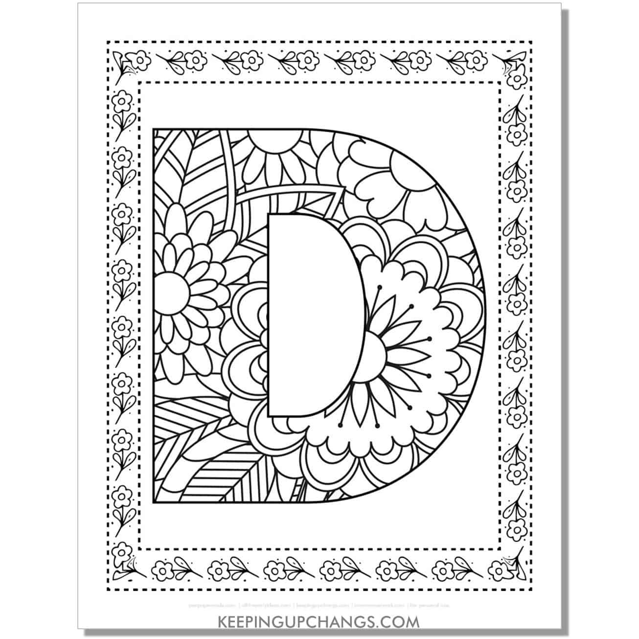 cool alphabet d coloring sheet mandala zentangle with border.