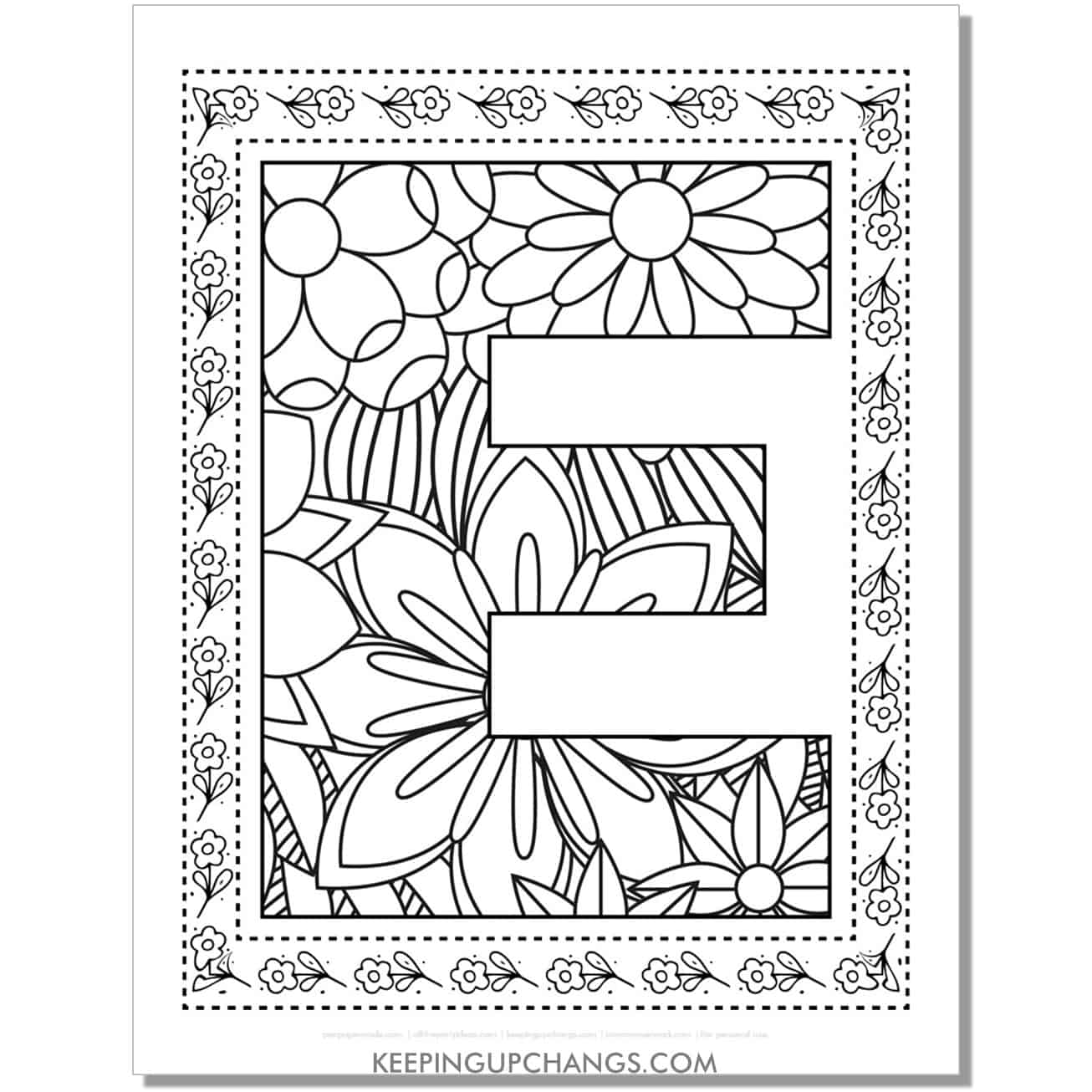 cool alphabet e coloring sheet mandala zentangle with border.