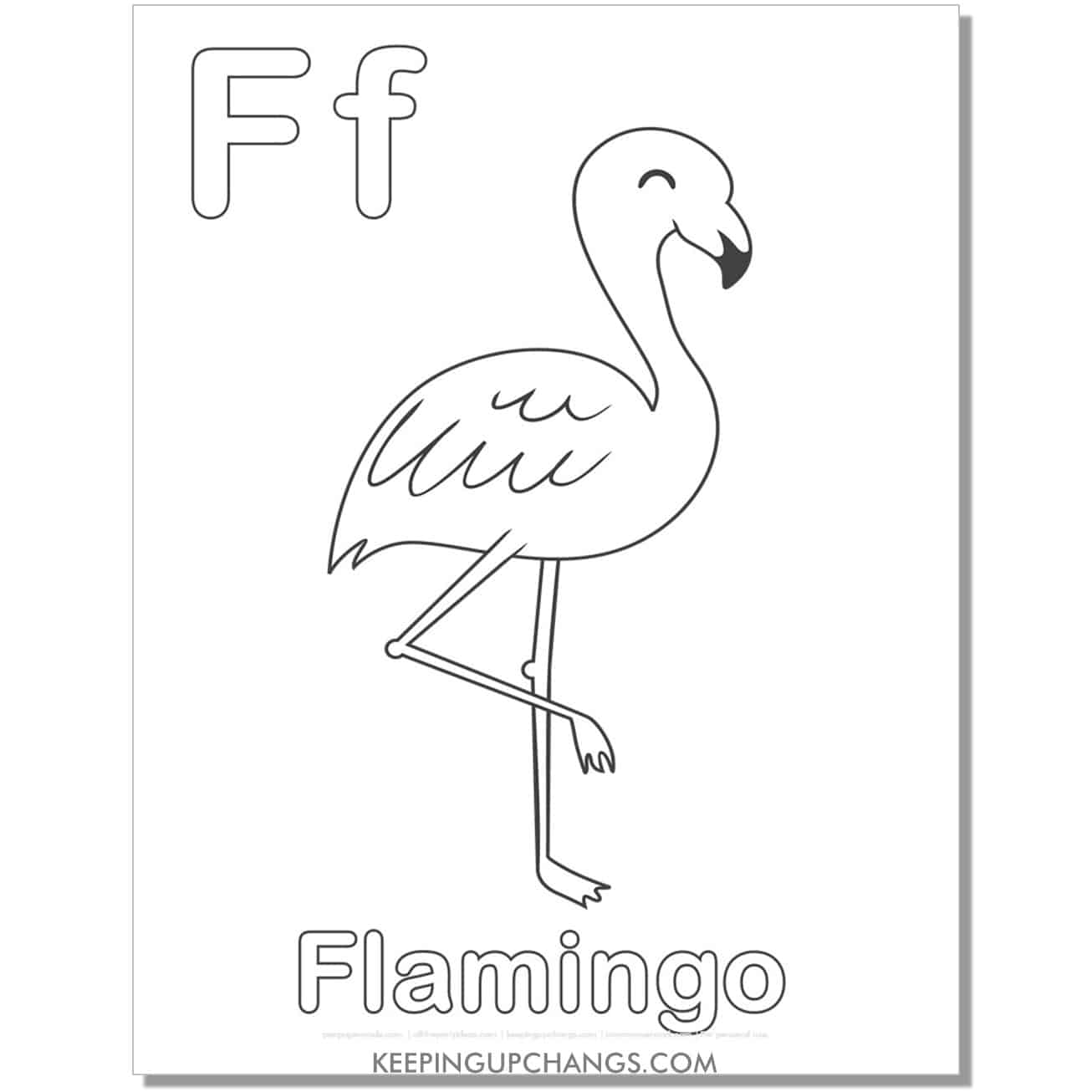 abc coloring sheet, f for flamingo.