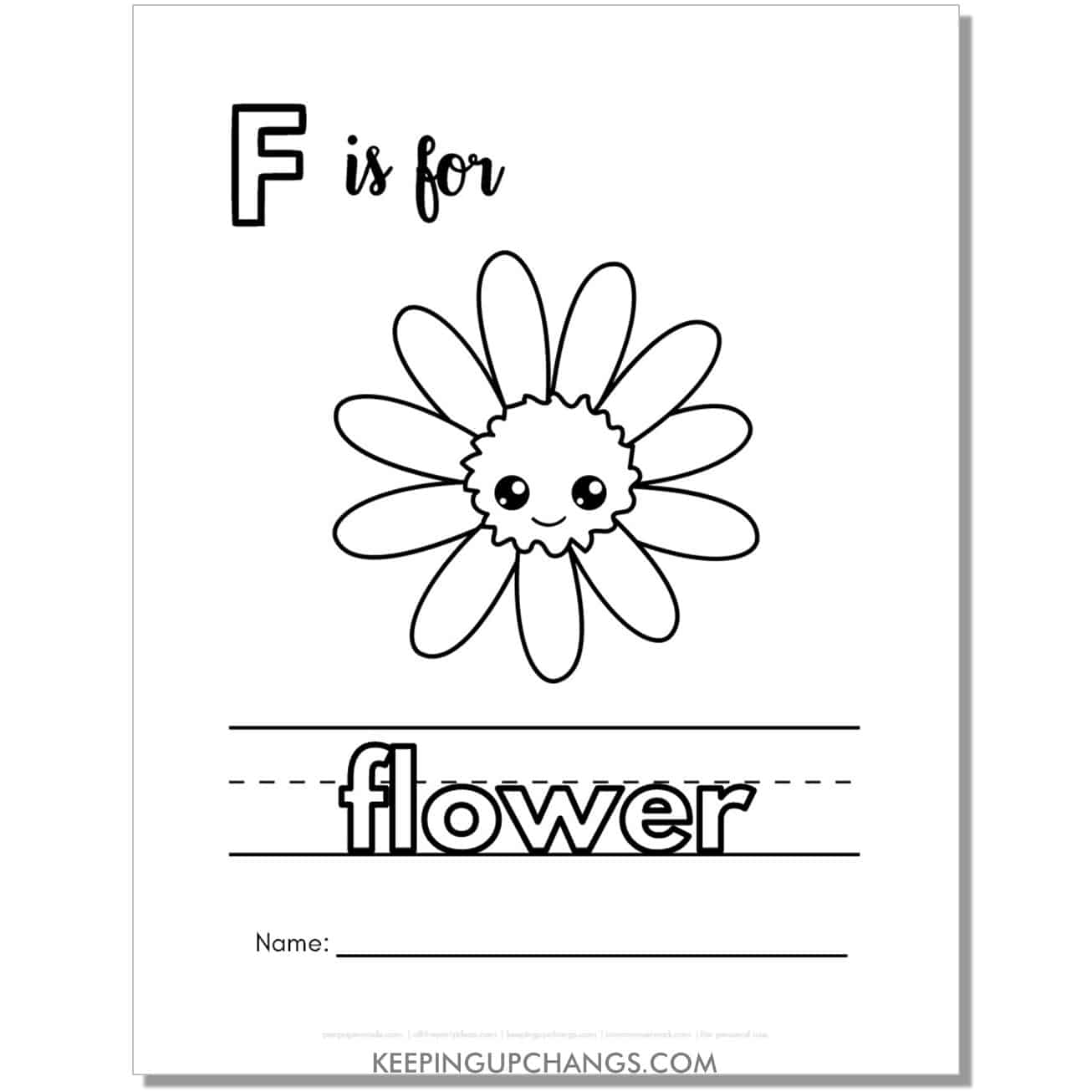 cute letter f coloring page worksheet with flower.
