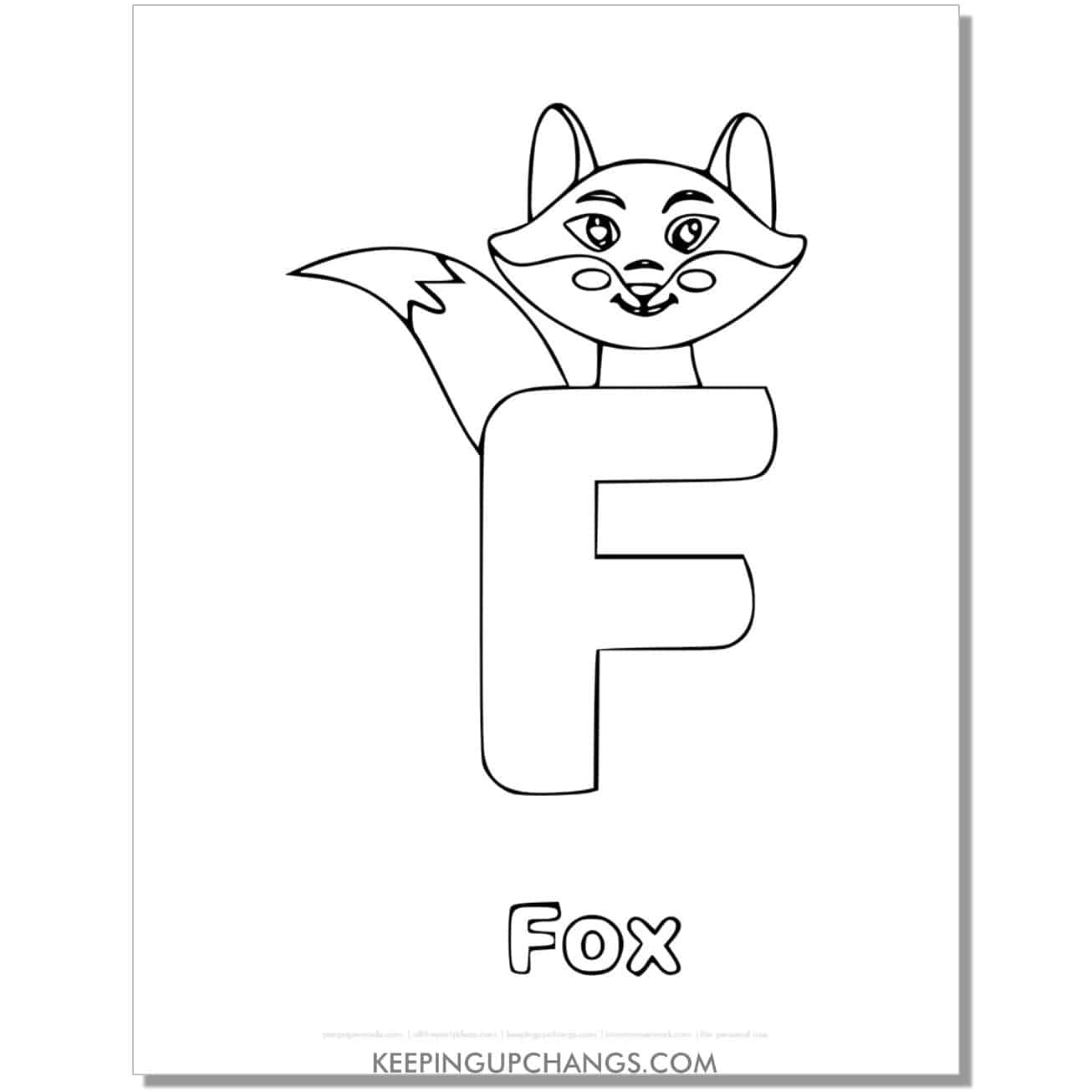 alphabet f coloring worksheet with fox.