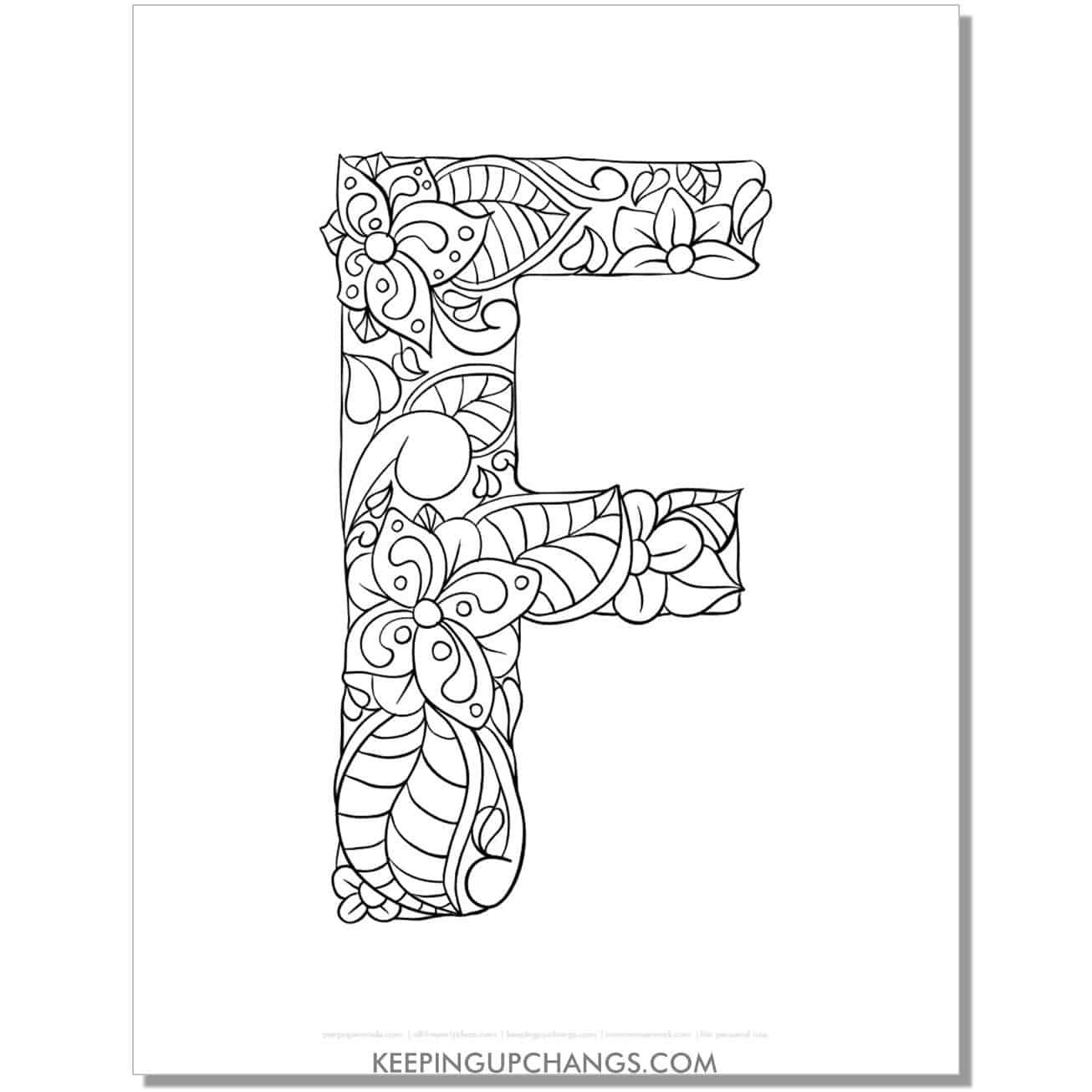 free abc f to color, complicated mandala zentangle for adults.