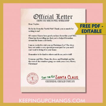 Free Letter from Santa Reply [EDITABLE Printable!]
