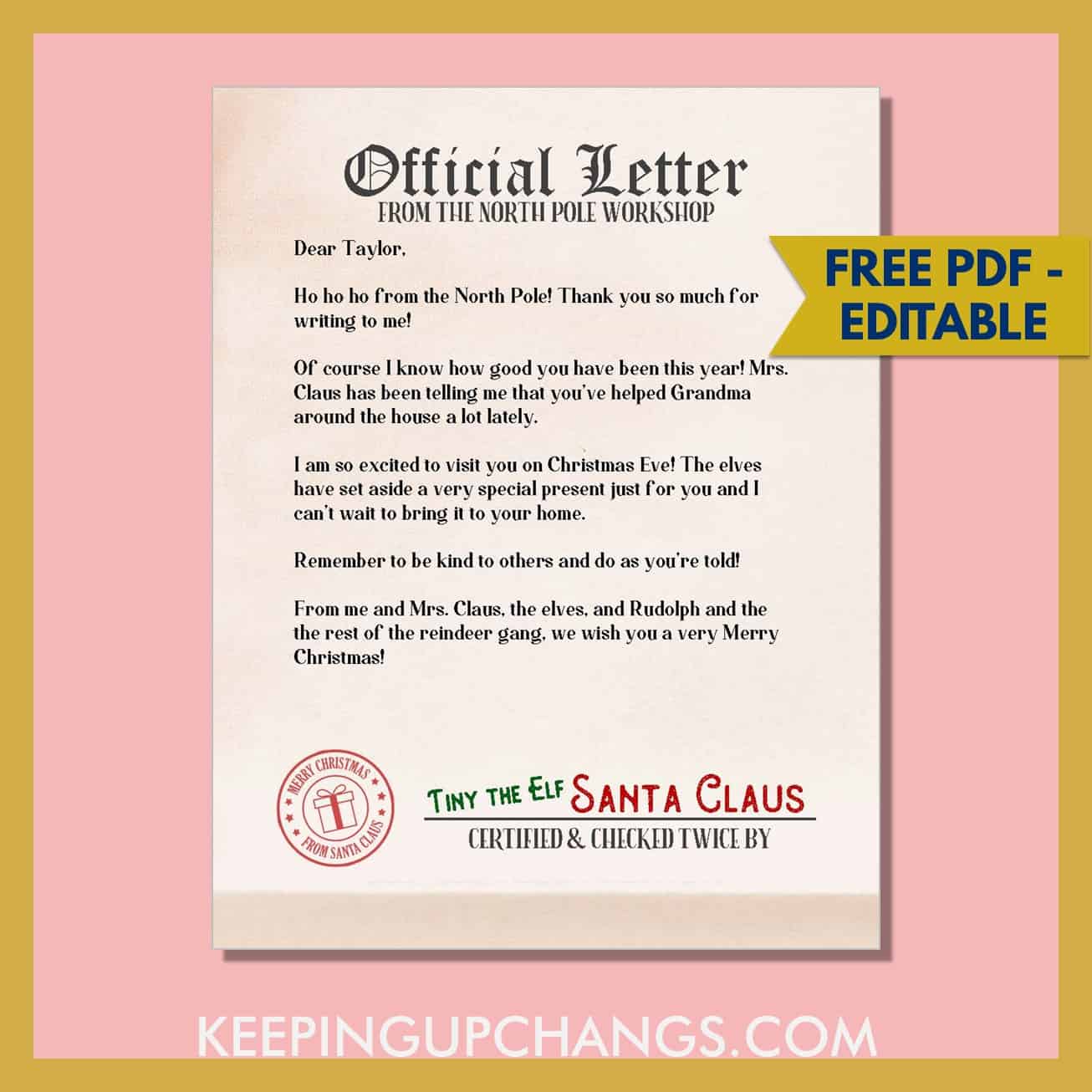 free official north pole response editable letter from santa template.