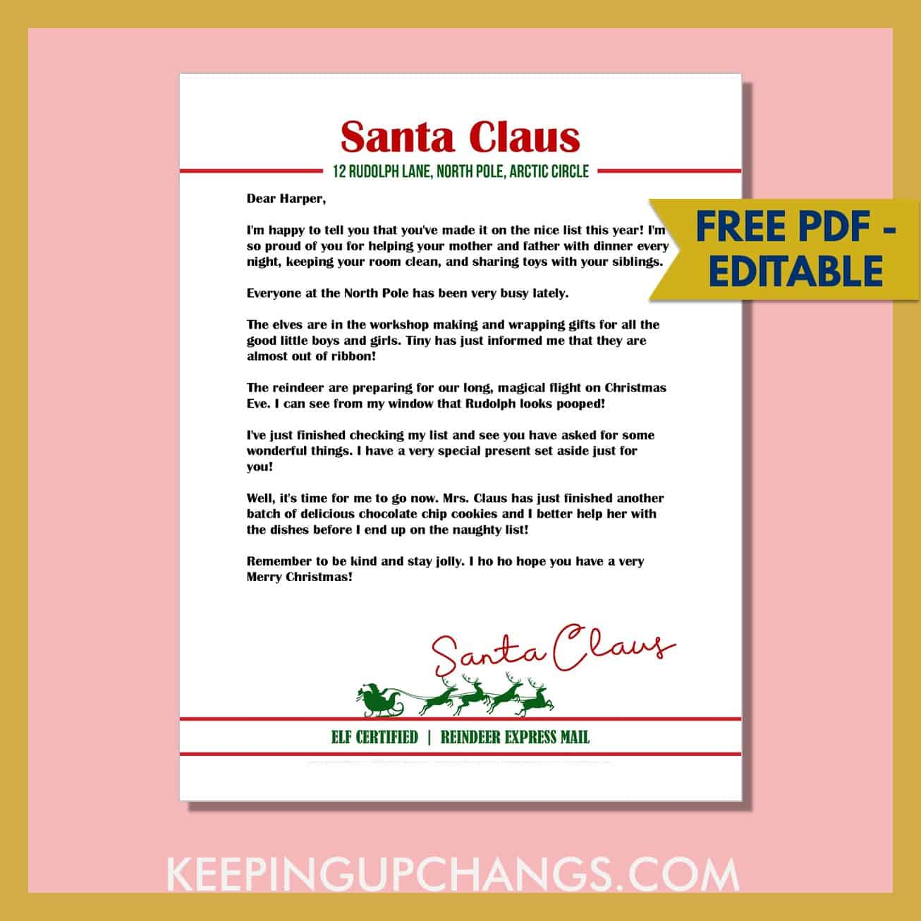 free funny editable letter from santa template.
