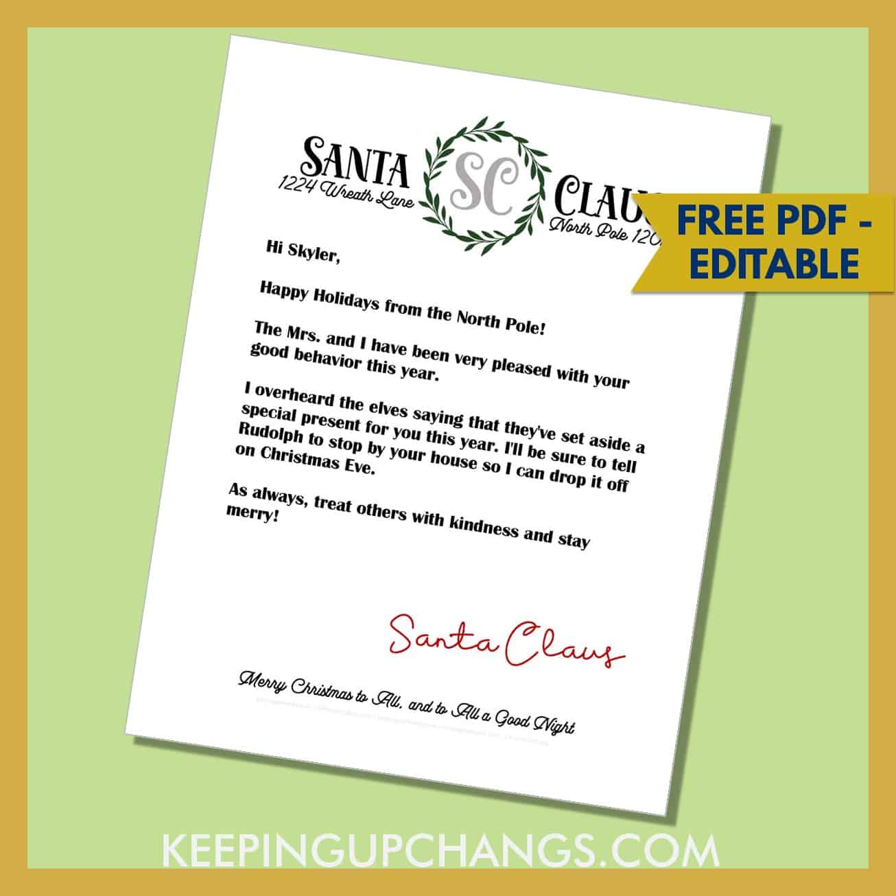 free short editable letter from santa template.