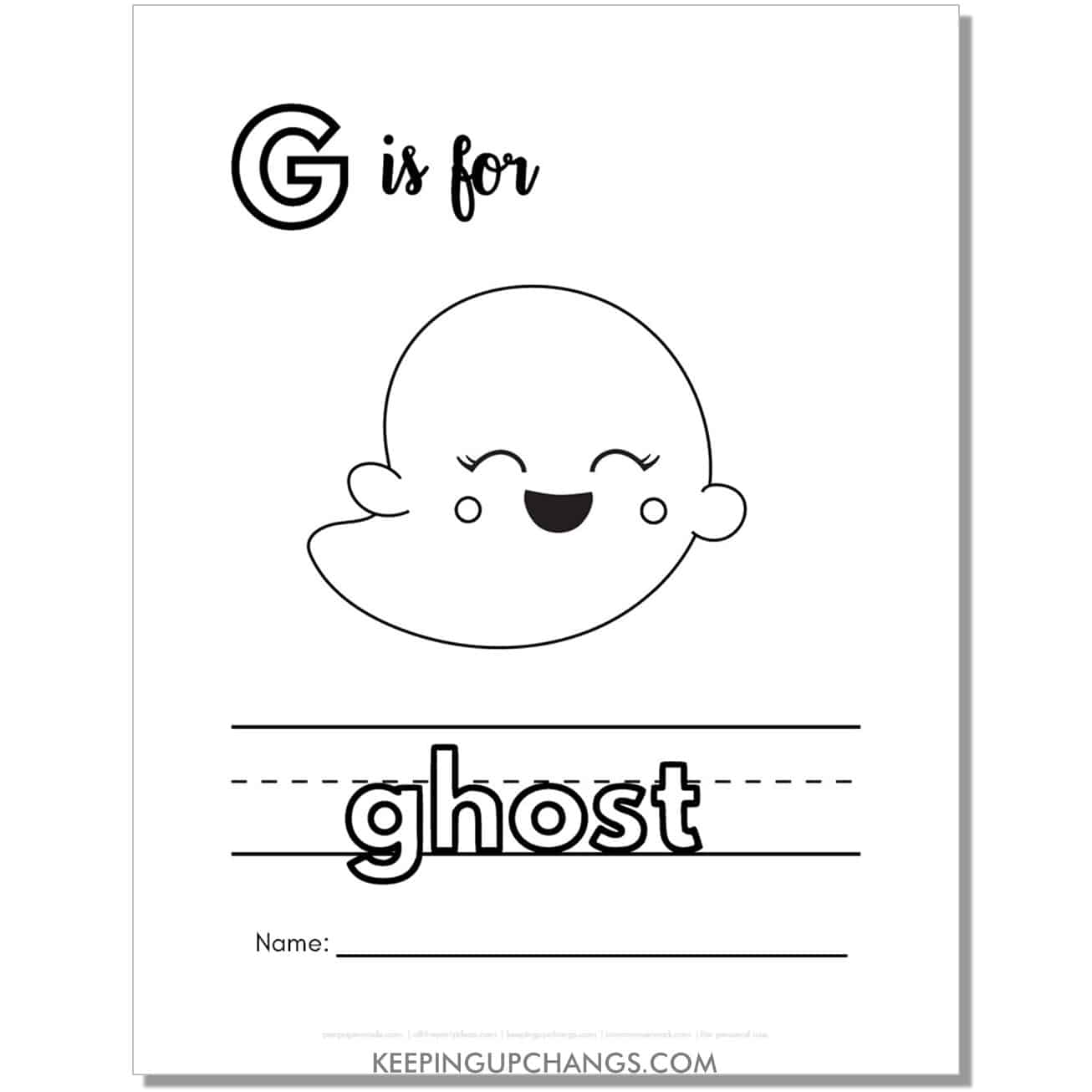 cute letter g coloring page worksheet with ghost.