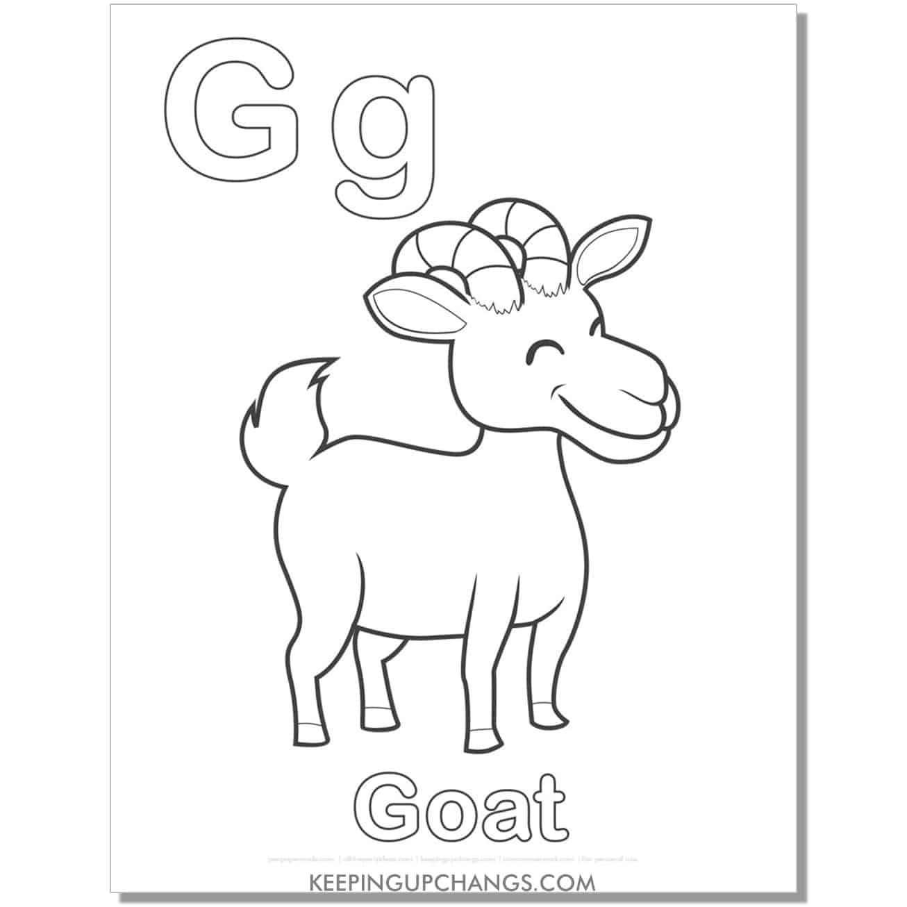abc coloring sheet, g for goat.