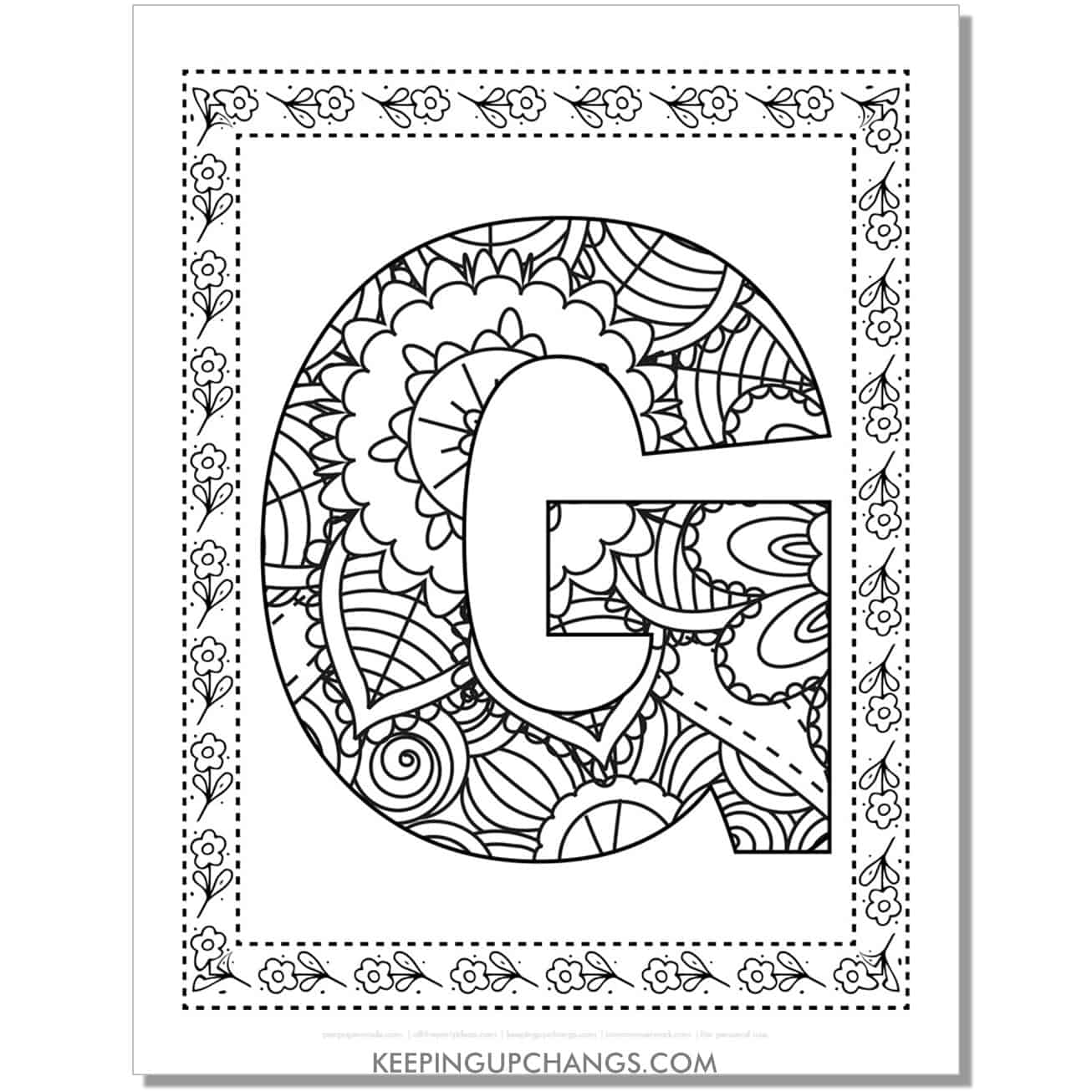 cool alphabet g coloring sheet mandala zentangle with border.