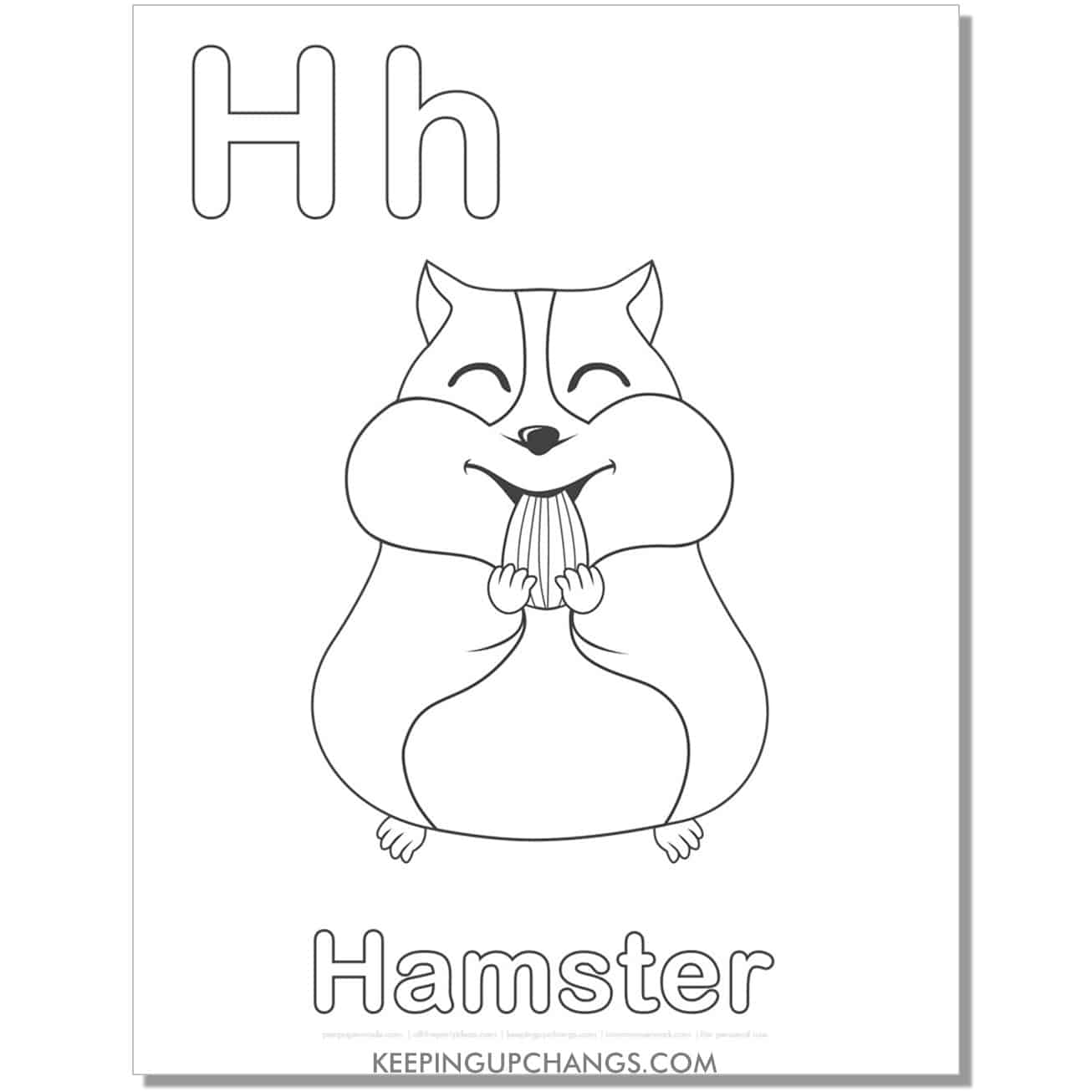 abc coloring sheet, h for hamster.