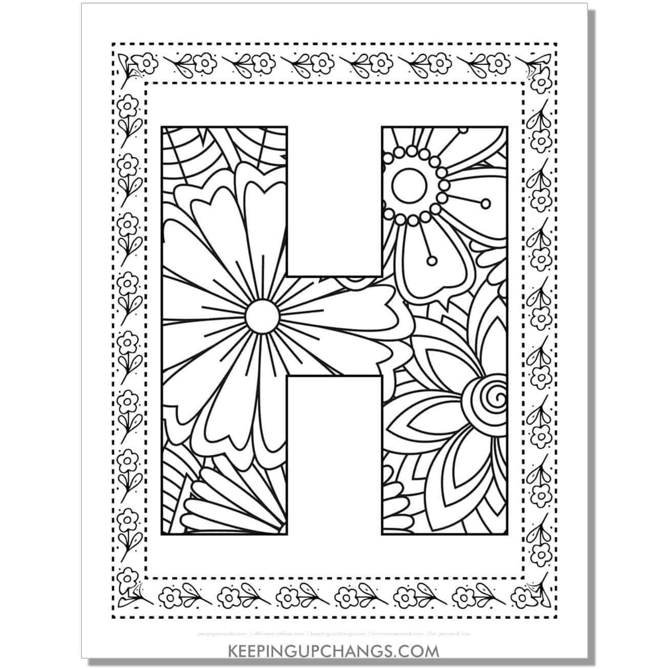 cool alphabet h coloring sheet mandala zentangle with border.