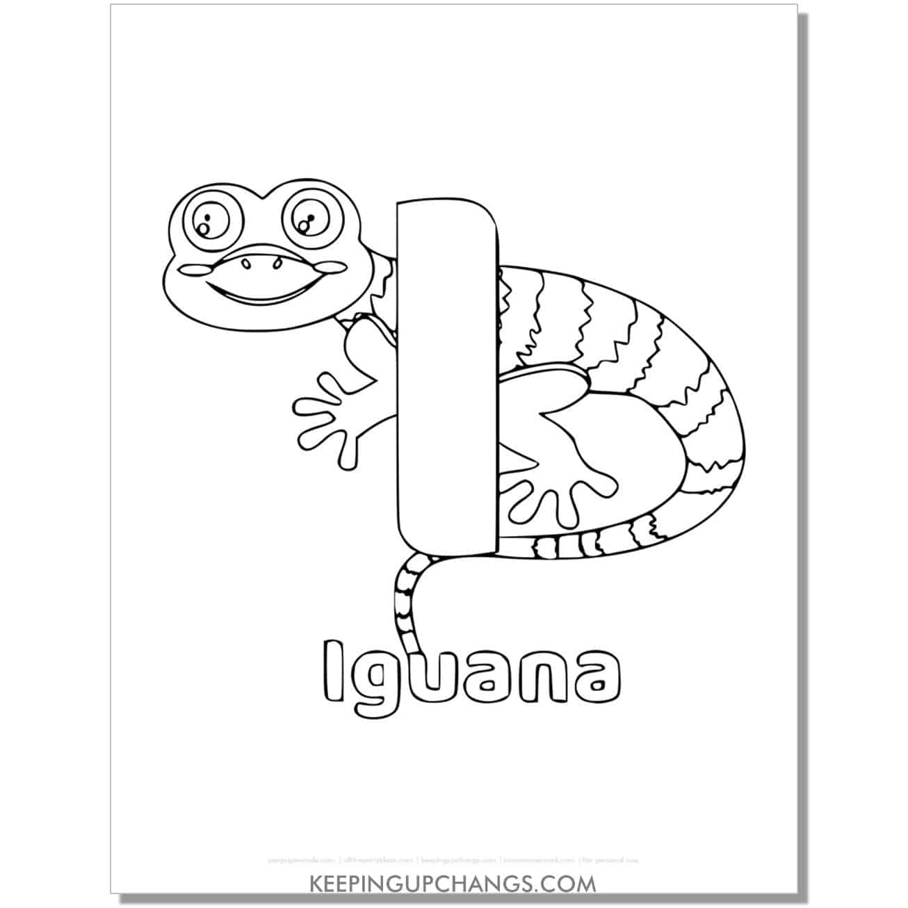 alphabet i coloring worksheet with iguana.