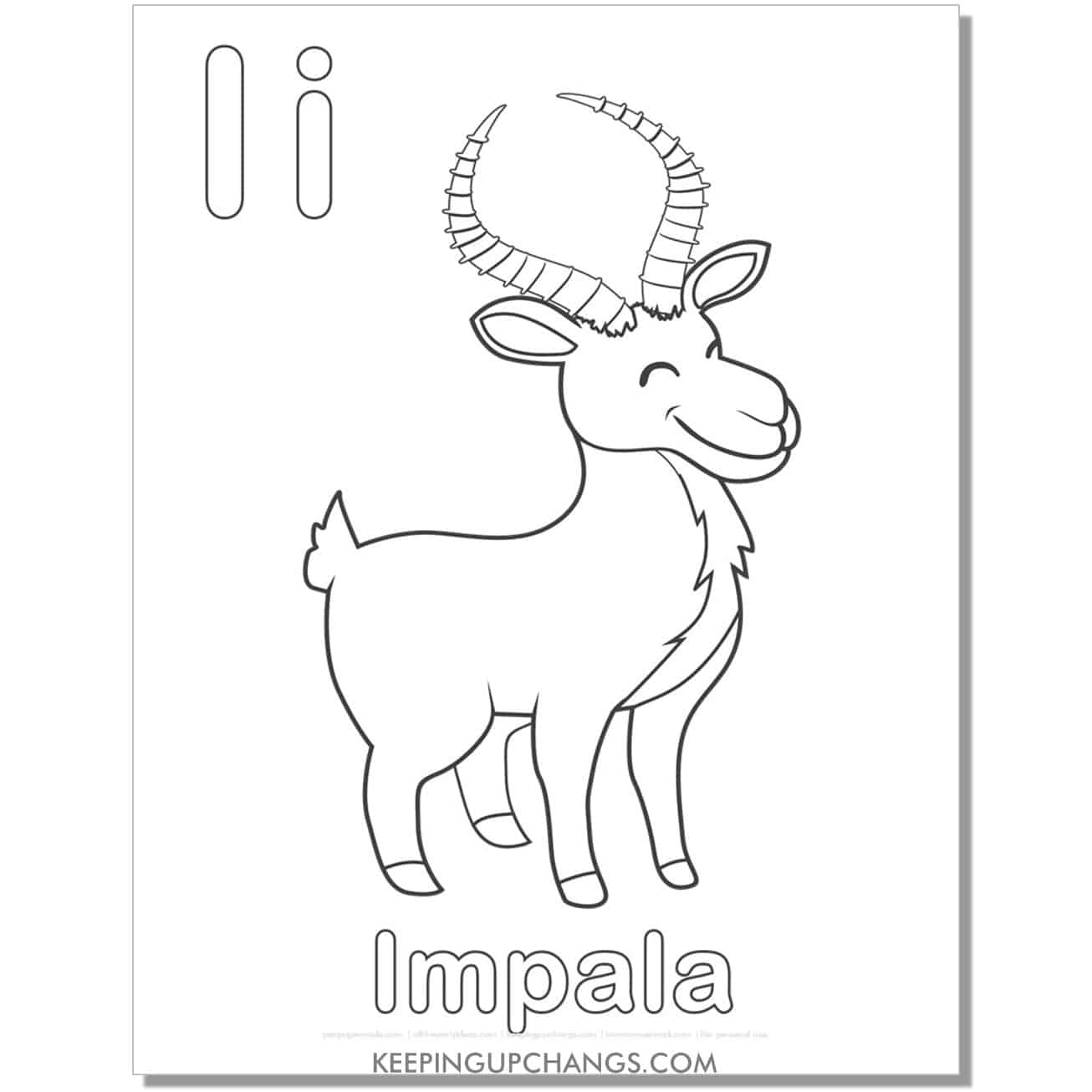 abc coloring sheet, i for impala.